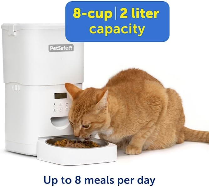 PetSafe Timed Cat and Small Dog Feeder with Portion Control FlexFeed Automatic Pet Feeder 8 Cups/2L White 4 lbs.