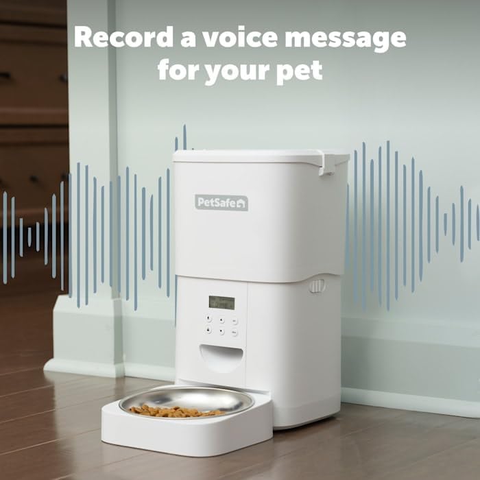 PetSafe Timed Cat and Small Dog Feeder with Portion Control FlexFeed Automatic Pet Feeder 8 Cups/2L White 4 lbs.