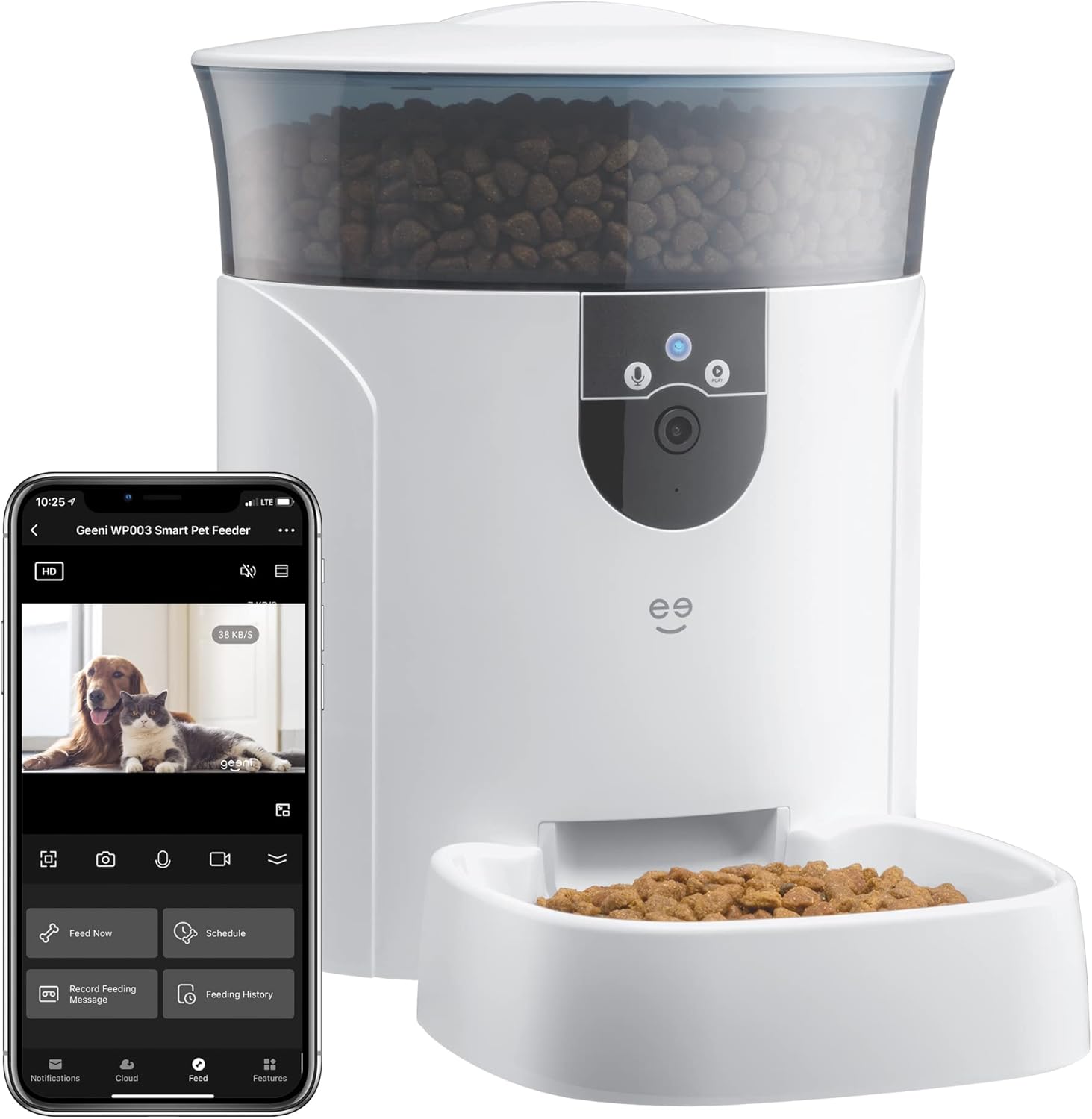 Geeni 7L Automatic Cat Feeders with Smart Home Pet Camera, Timer & Voice, Automatic Dog Feeder for Alexa & Google