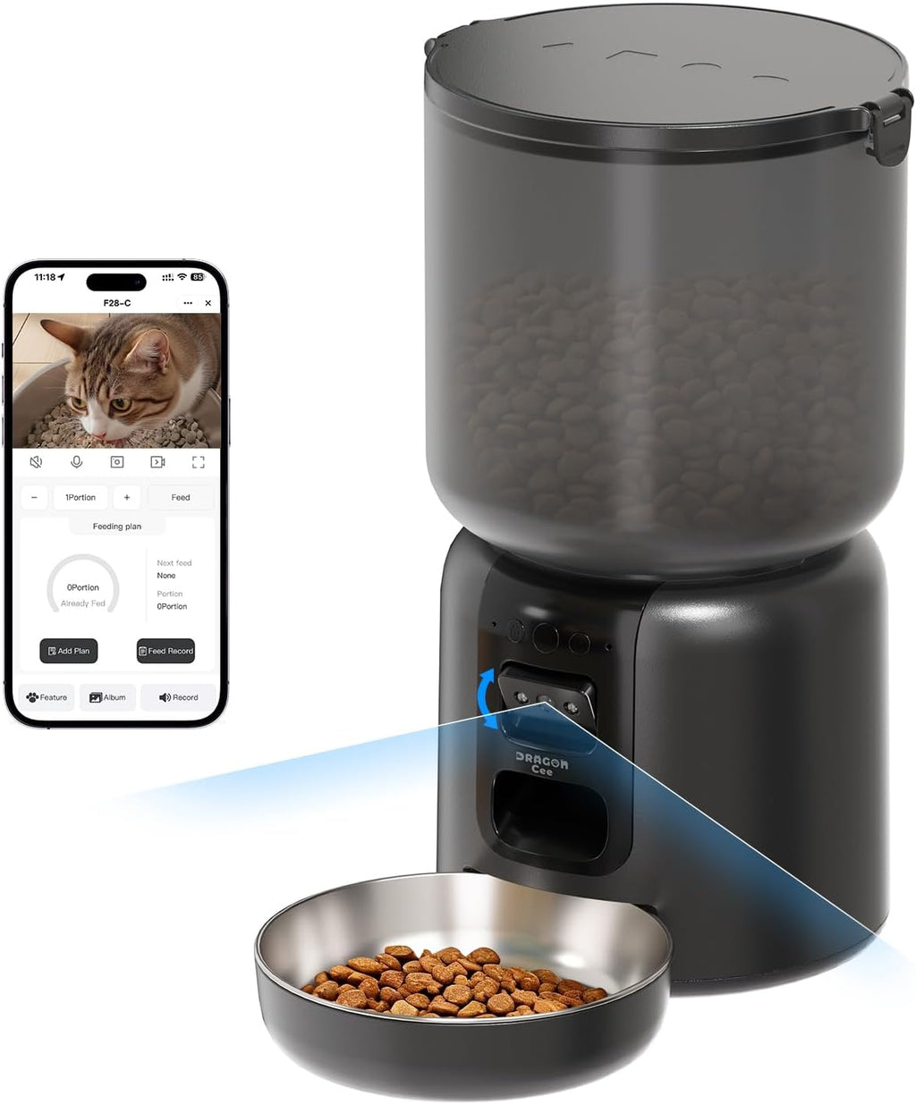 Automatic Cat Feeder with Camera, 4L Smart Pet Feeder with APP Control, 2-Way Audio, Night Vision, Timed Auto Cat Dispenser for Cats & Small Dogs