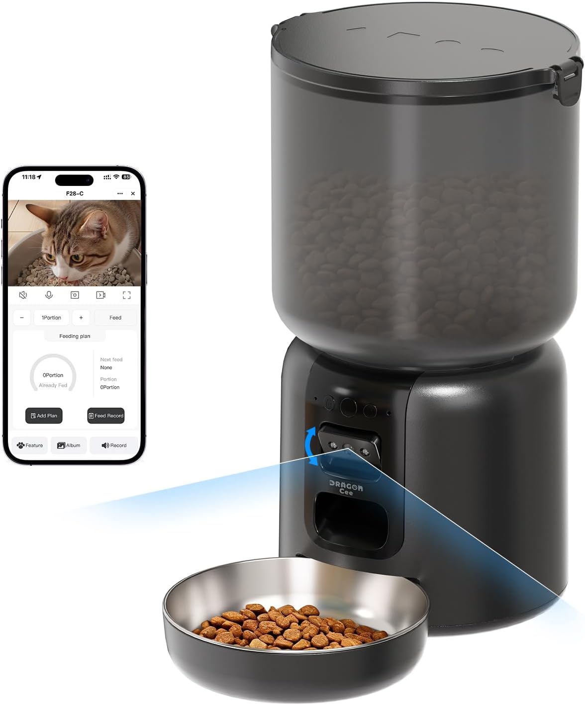 Automatic Cat Feeder with Camera, 4L Smart Pet Feeder with APP Control, 2-Way Audio, Night Vision, Timed Auto Cat Dispenser for Cats & Small Dogs
