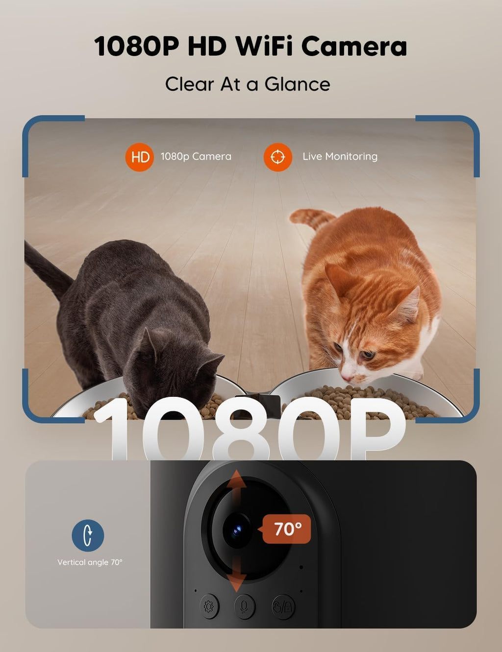 WOPET Automatic Cat Feeder with Camera for Two Cats, 1080p HD Automatic Dog Feeder, 5G WiFi Pet Feeder with Night Vision for Cat & Dog, SD Card Storage & 2-Way Audio