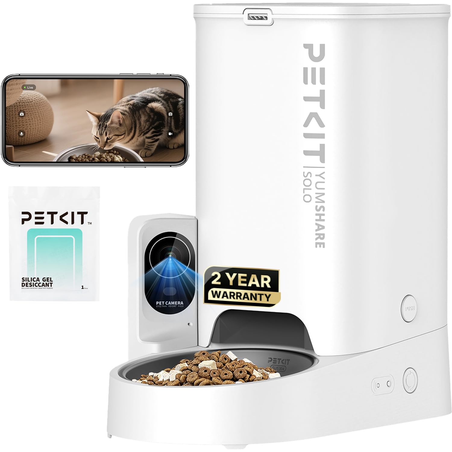 PETKIT Automatic Cat Feeder with Camera, 1080P HD Video with Night Vision, 2.4G WiFi Pet Feeder for Cat & Small Dog, 2-Way Audio & Meal Call Pet Food Dispenser with Desiccant Bag, Motion Capturing