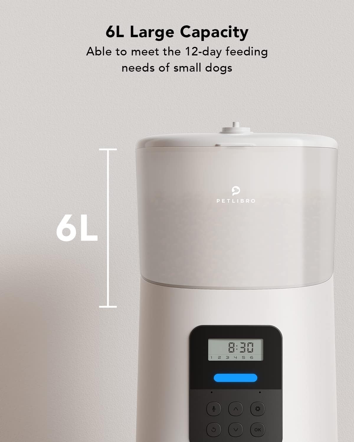 PETLIBRO Automatic Cat Feeder, 6L Auto Pet Cat Dry Food Dispenser with Clog-Free Design, Low Food LED Indication, 0-50 Portion Control for 1-6 Meals Daily, 10s Voice Recorder for Small & Medium Pets