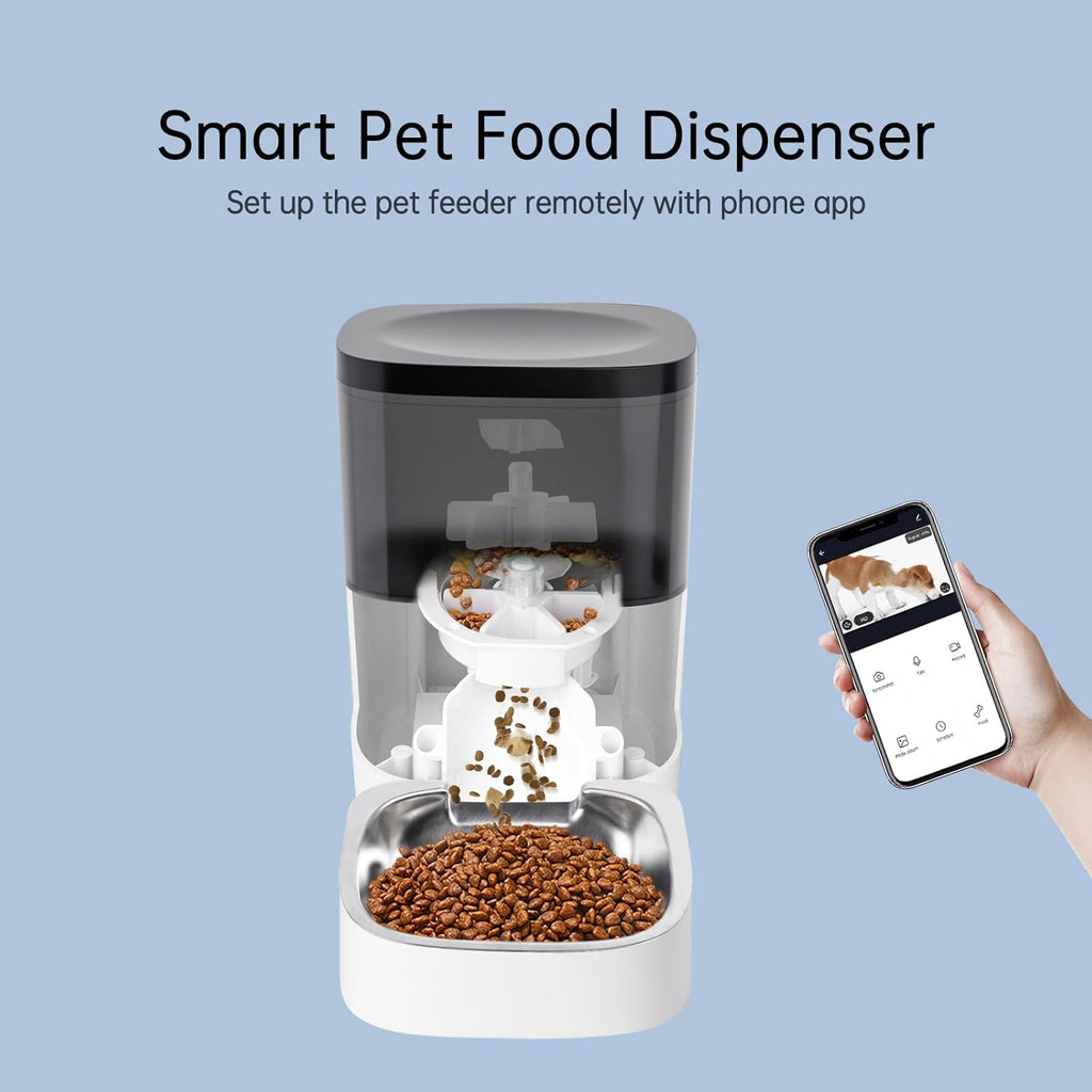 Automatic Cat Feeder with Camera, 4L Smart WiFi Pet Feeder for Cats & Small Dogs, 1080P HD Video, App Control, 2-Way Audio, Night Vision, Timed Dry Food Dispenser (2.4GHz Wi-Fi only, No Suscription)