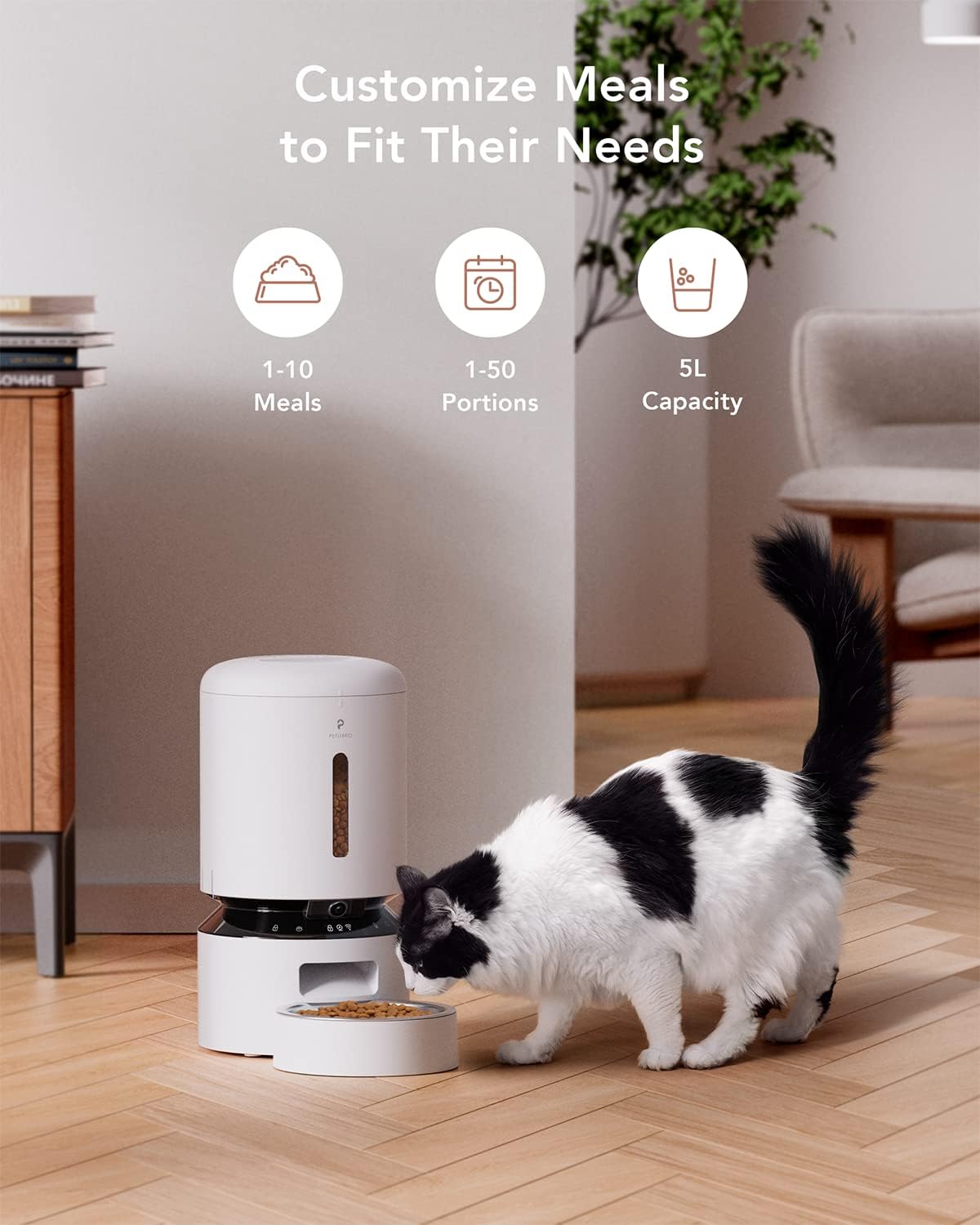 PETLIBRO 5G WiFi Cat Feeder with Camera, 2-Way Audio, Low Food & Blockage Sensor, Motion & Sound Alerts + Cat Water Fountain 71fl oz/2.1L with Two Flow Modes, Visible Water Level, 4 Large Filters