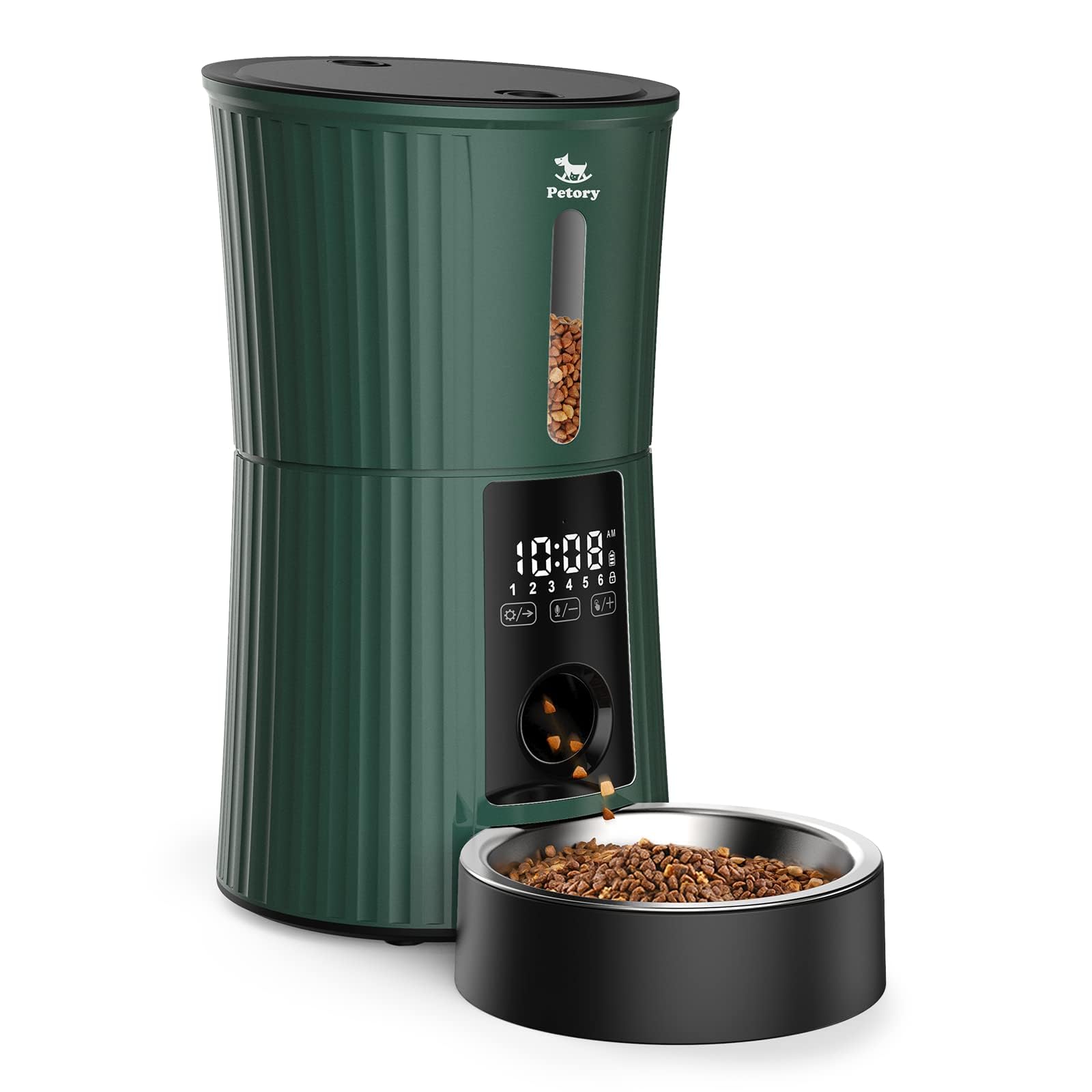 Petory Automatic Cat Feeders Wi-Fi - 4L Dry Food Dispenser for Cats and Dogs 10 Meals per Day Smart Pet Feeder with Desiccant Bag Dual Power Supply 10S Voice Recorder