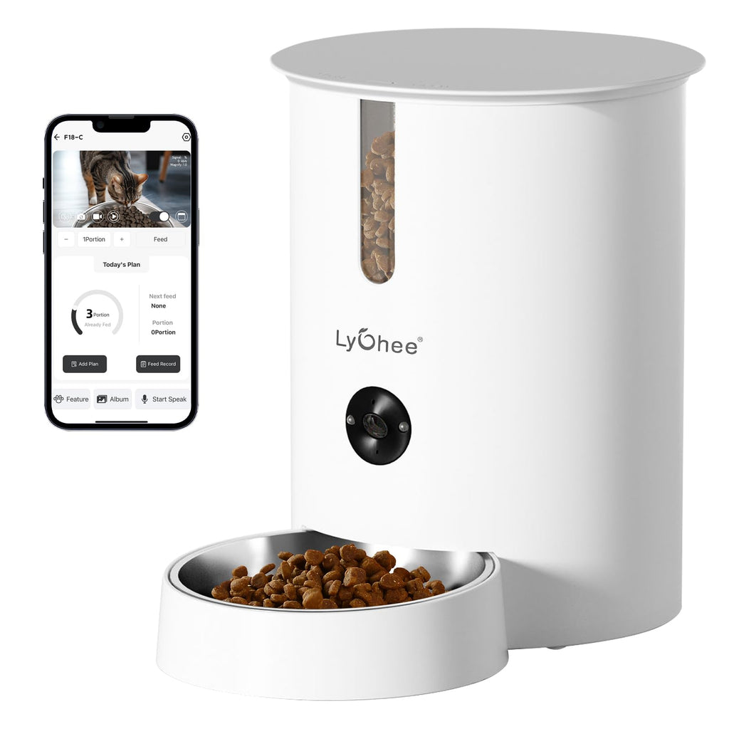 Lychee Automatic Cat Feeder with Camera, 5G WiFi Pet Feeder, 1080P HD Video with Night Vision,2-Way Audio Smart App Control, 2.8L Dry Food Dispenser for Cats and Samll Dog