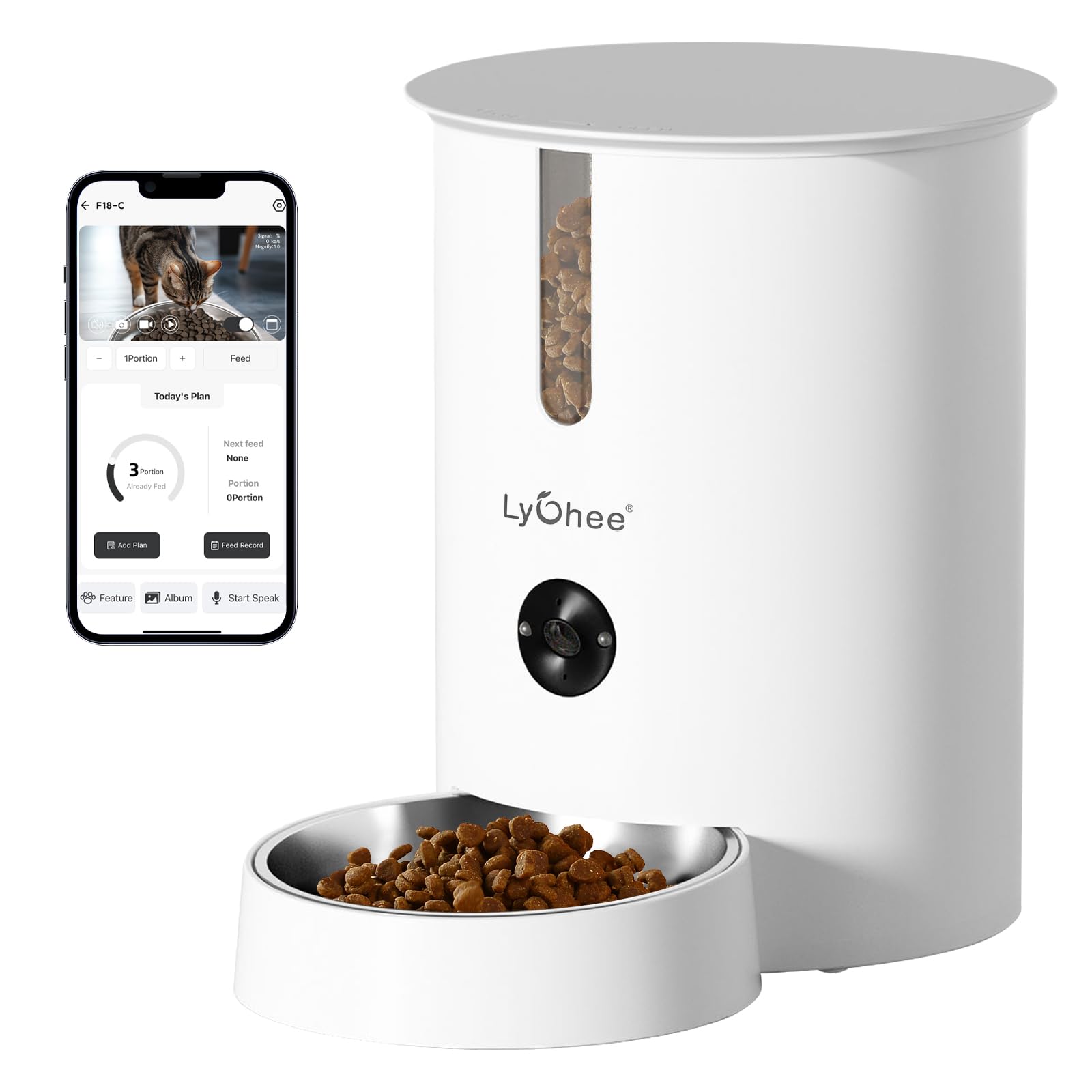Lychee Automatic Cat Feeder with Camera, 5G WiFi Pet Feeder, 1080P HD Video with Night Vision,2-Way Audio Smart App Control, 2.8L Dry Food Dispenser for Cats and Samll Dog