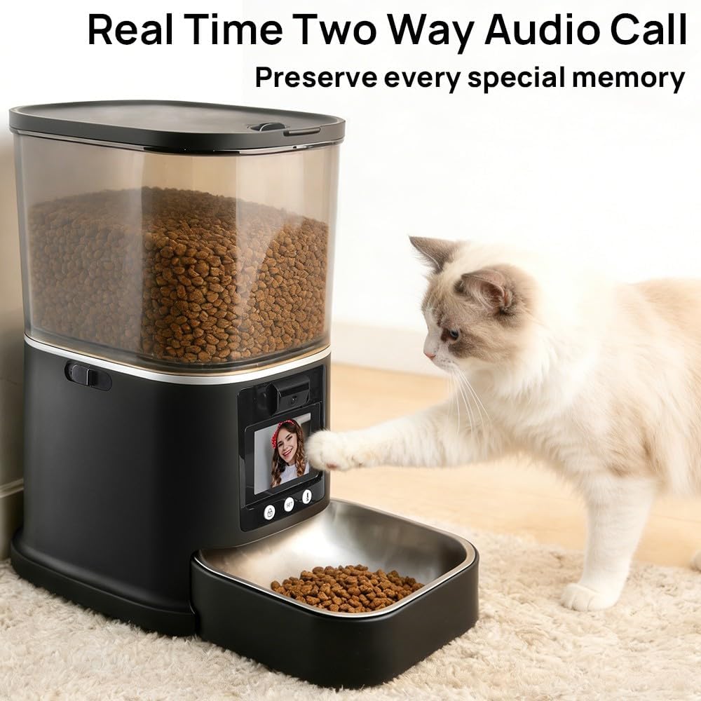 5L Automatic Cat Feeder with Camera, Two-Way Video 3MP HD & Audio, 5G WiFi Automatic Dog Feeder with Night Vision, Cat Food Dispenser with Dog Food Container for Multiple Pets