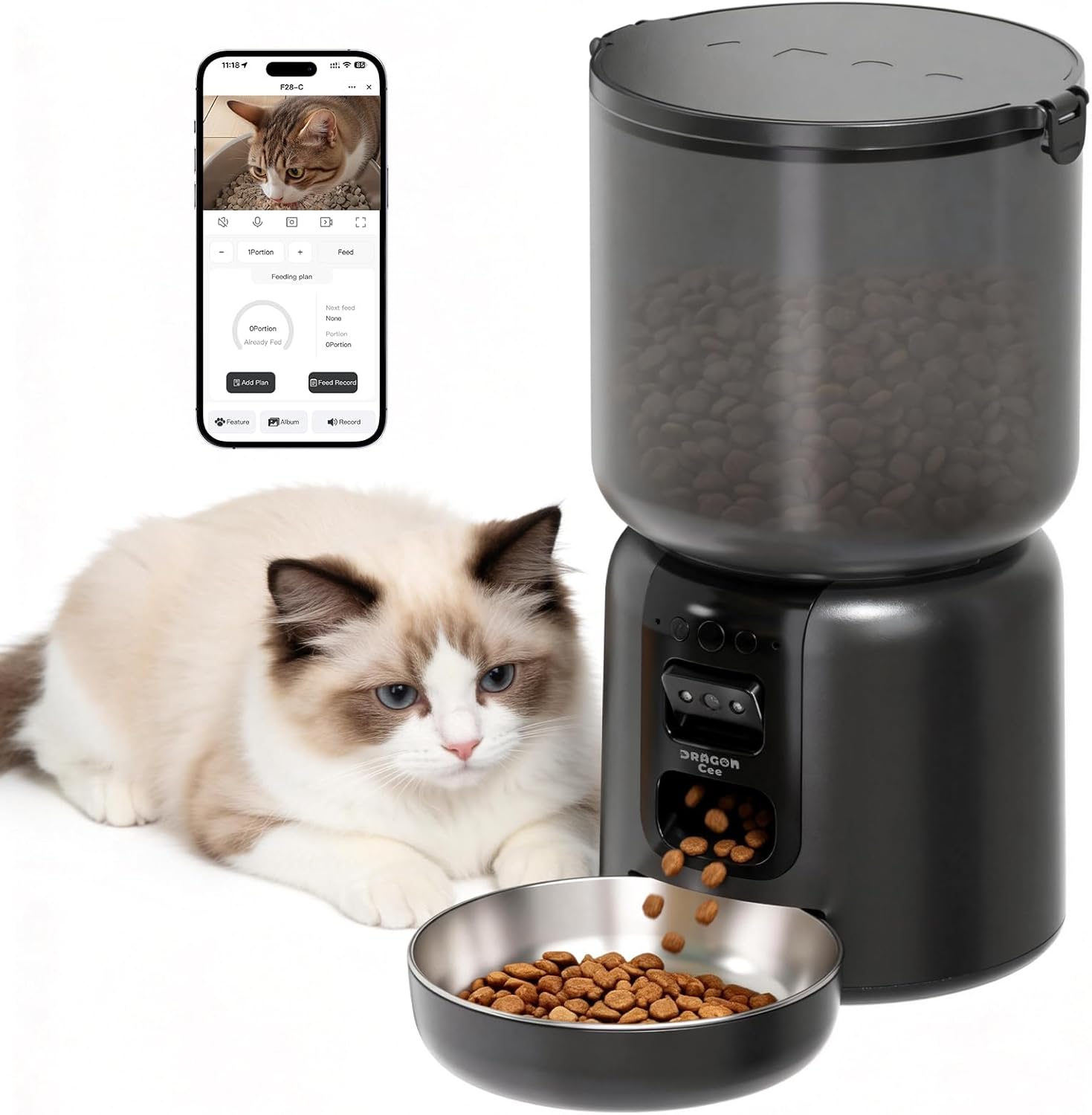 Automatic Cat Feeder with Camera – 5G WiFi Timed Cat Food Dispenser, 4L Clog-Free Smart App Control Pet Feeder, 1080P HD Video with Night Vision Healthy Feeding for Small Pets Indoor