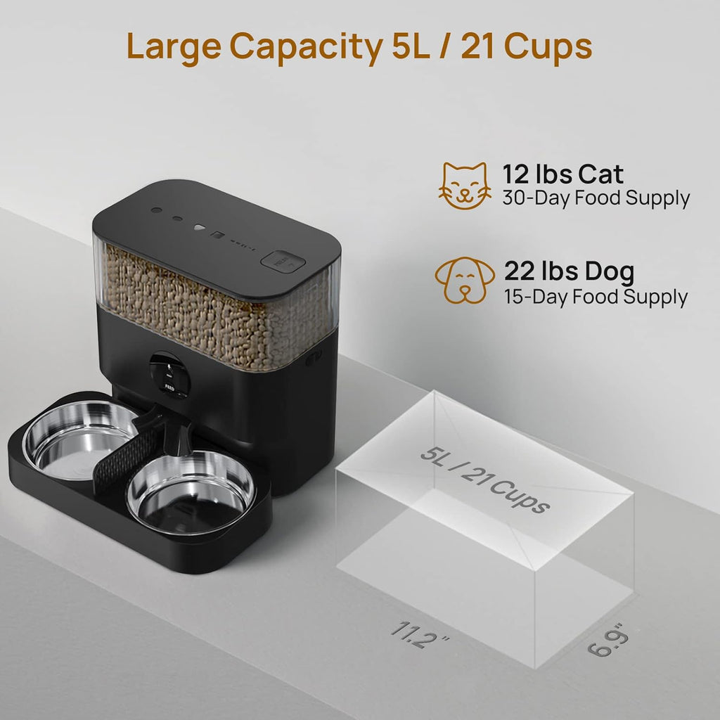 iPettie W5 Automatic WiFi Pet Feeder for 2 Pets, 5L Capacity, 2.4G WiFi App Control for Cats and Small Dogs