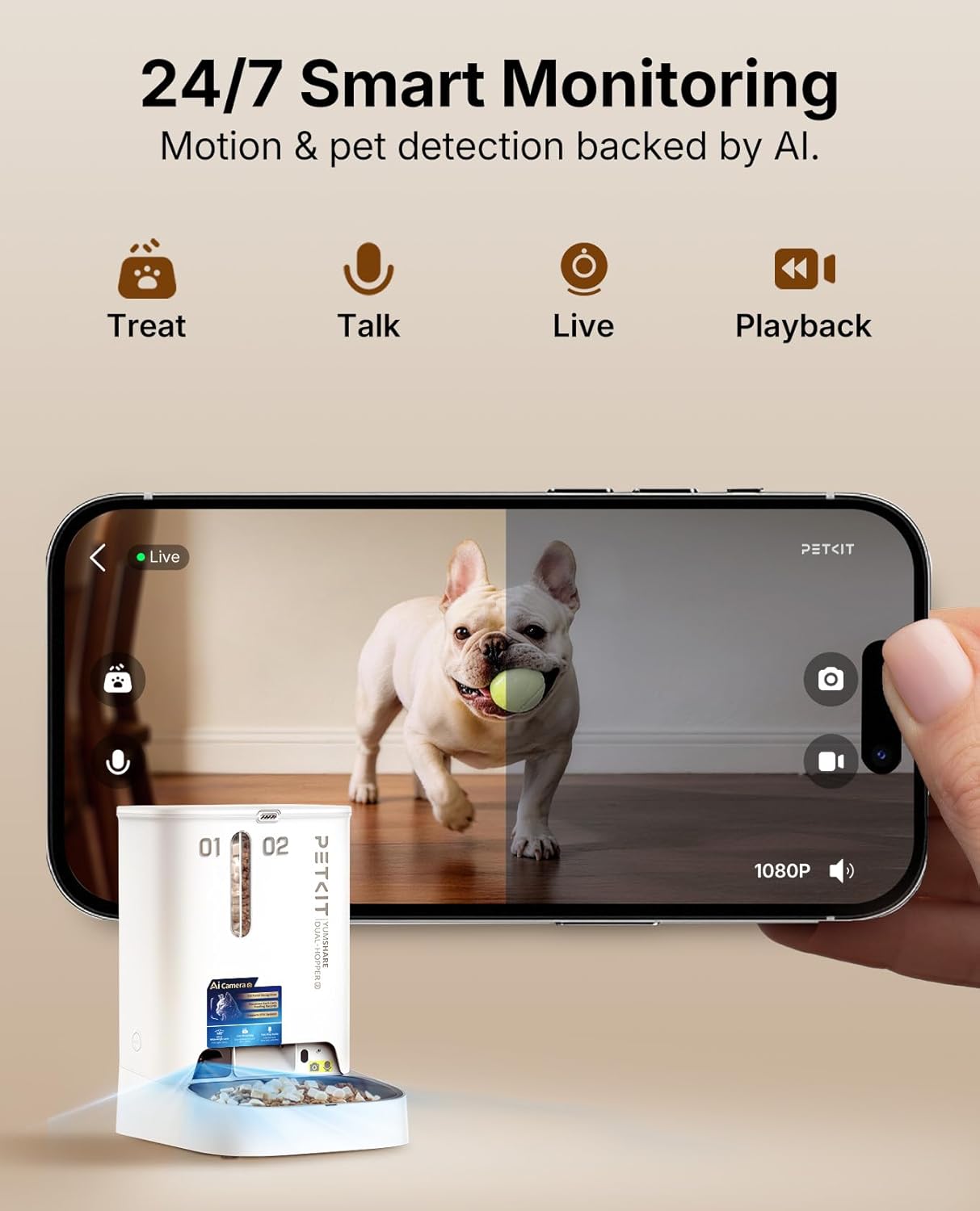 PETKIT Automatic Cat Feeder with Camera, Upgraded Multi-Cat Recognition, Night Vision,2.4G&5G WiFi Dog Feeder with Freshness Lock,5L Timed Dual Hopper Food Dispenser with Low Food Sensor