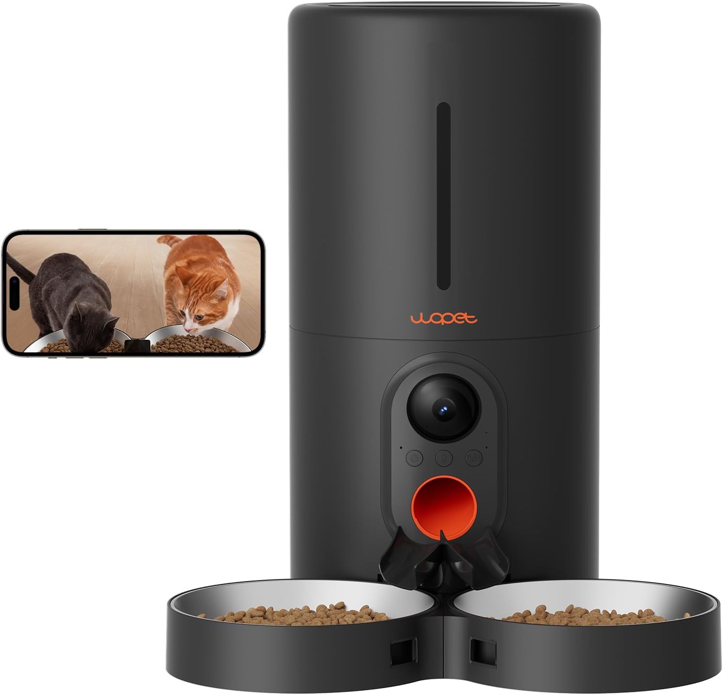 WOPET Automatic Cat Feeder with Camera for Two Cats, 1080p HD Automatic Dog Feeder, 5G WiFi Pet Feeder with Night Vision for Cat & Dog, SD Card Storage & 2-Way Audio