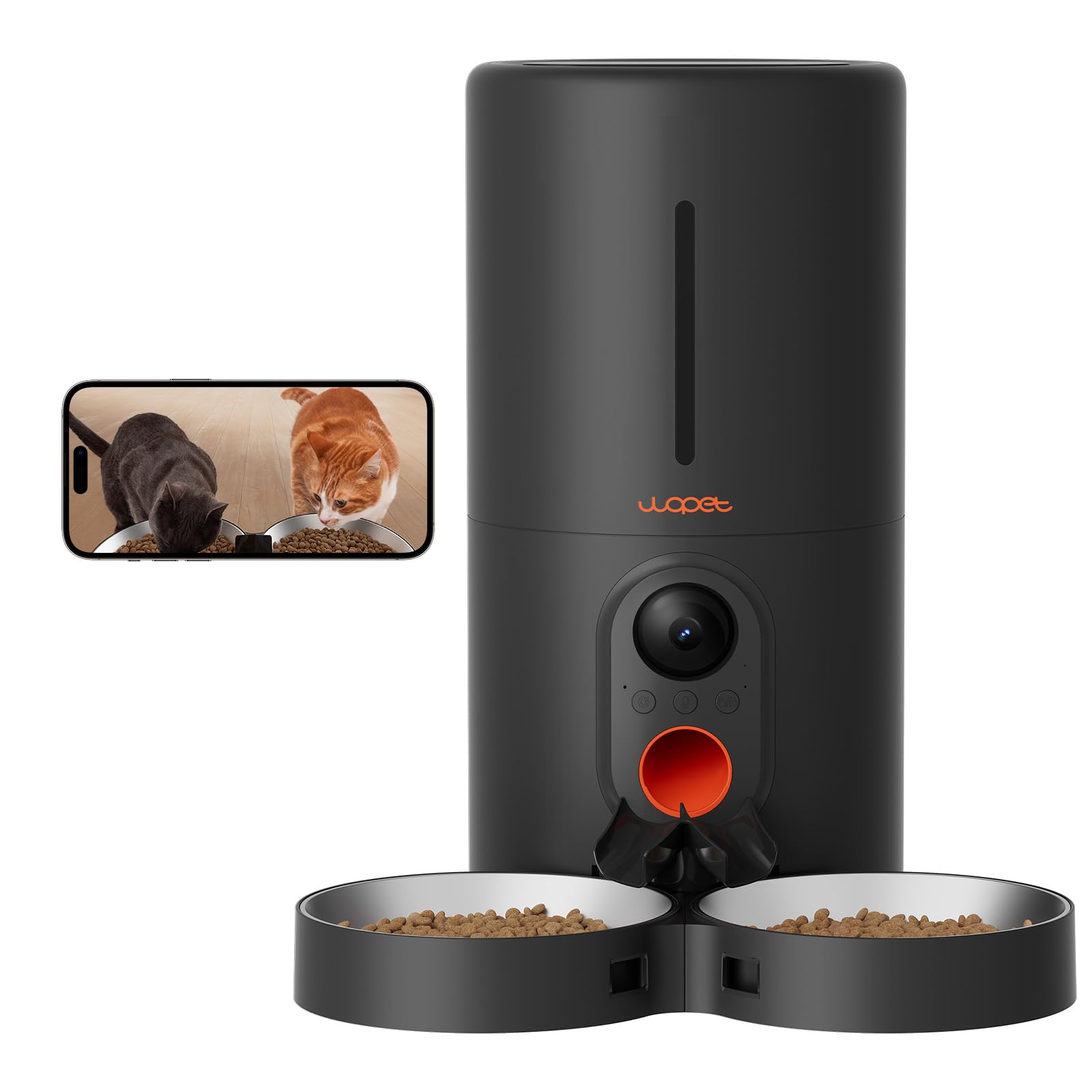 WOPET Automatic Cat Feeder, 5G WiFi Pet Feeder for Two Cats or Dogs with Remote Control, 6L Cat Food Dispenser with Low Food Sensor, 1-10 Meals Per Day, Up to 10s Meal Call for Pets