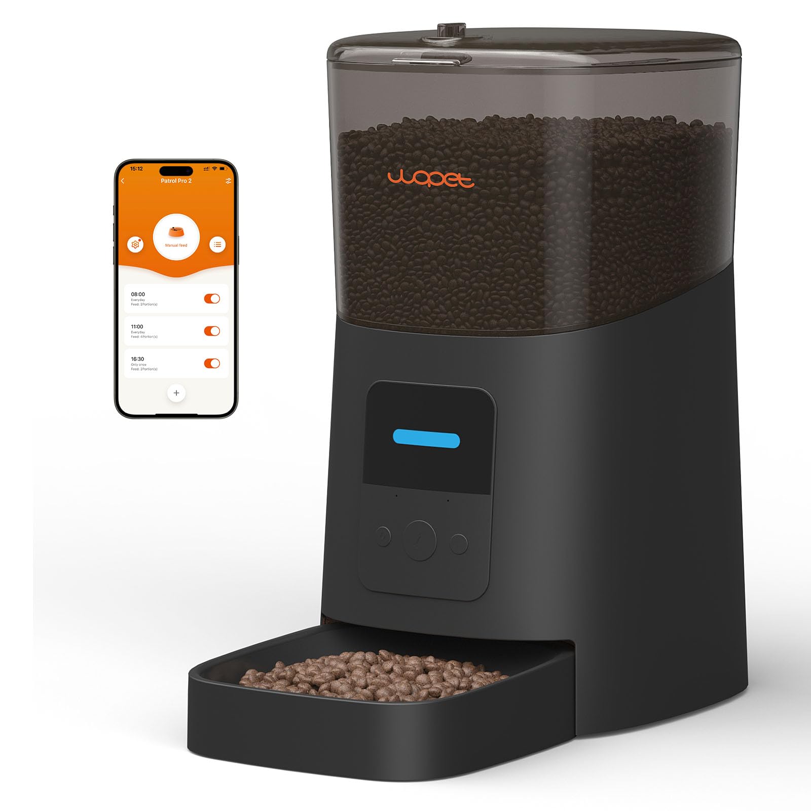 WOPET 6L Automatic Cat Feeder, WiFi Automatic Dog Feeder with APP Control for Remote Feeding, Cat Food Dispenser with Low Food Sensor and Voice Recorder, Up to 15 Meals Per Day