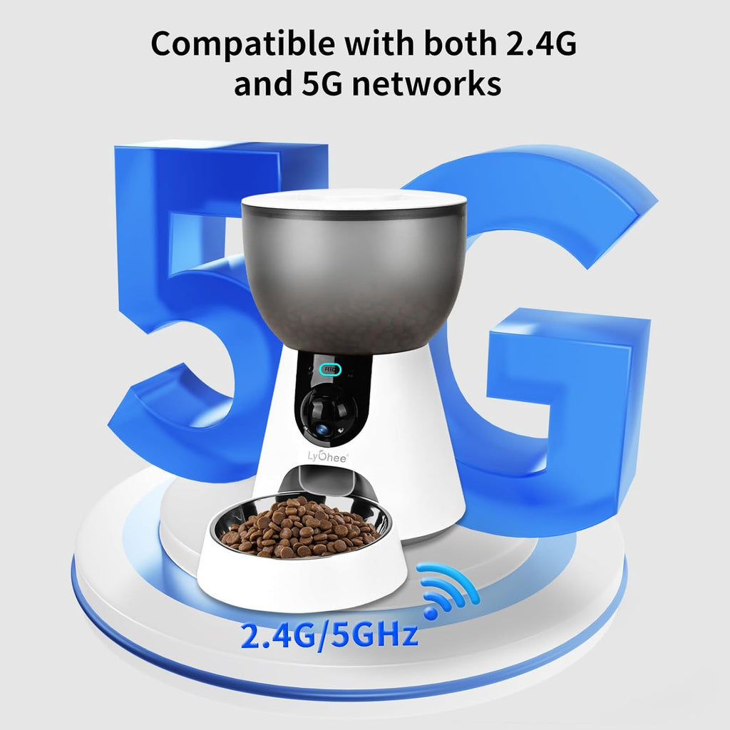 Lychee Automatic Cat Feeder with Camera, 5G WiFi Pet Feeder, 1304P HD Video with Night Vision,2-Way Audio Smart App Control, 4L Dry Food Dispenser for Cats and Samll Dog