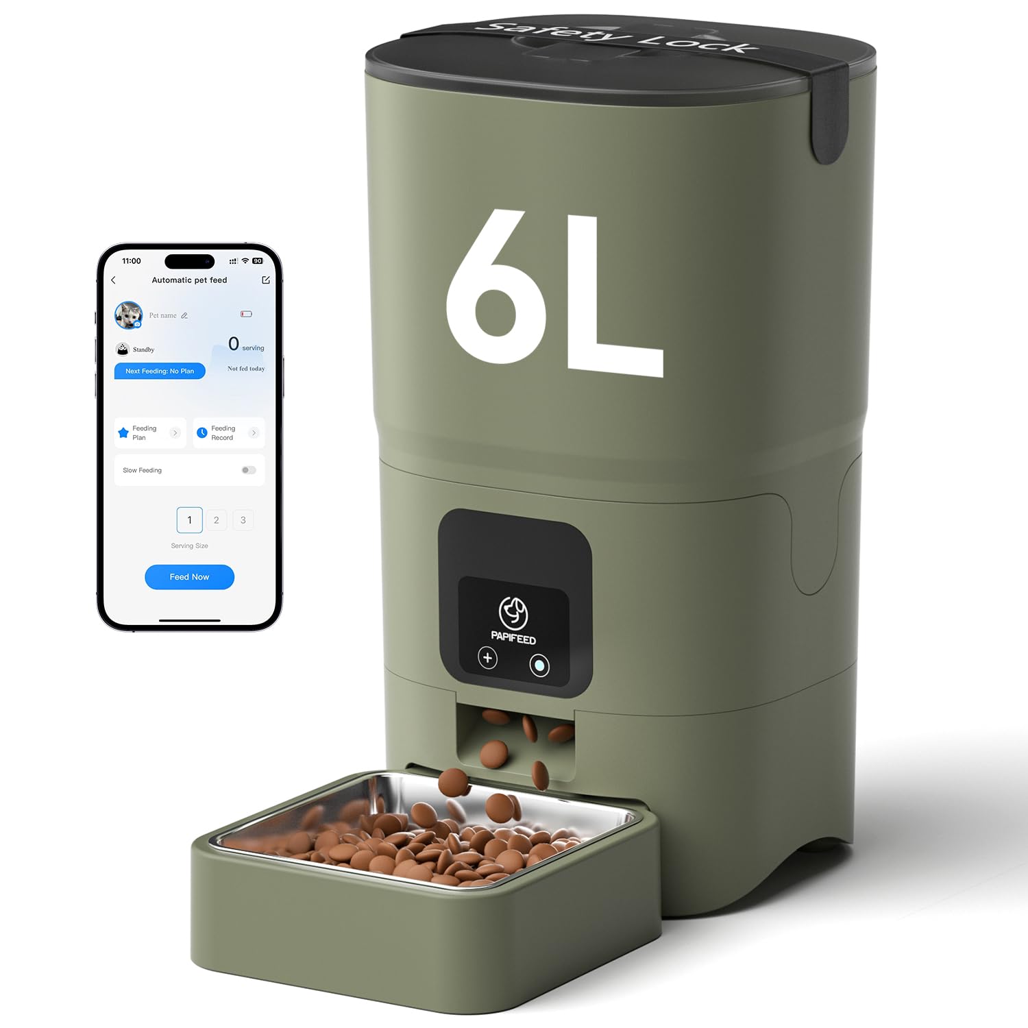 PAPIFEED Automatic Cat Feeder with Camera, 1080P HD & Night Vision, 6L Cat Food Dispenser with App, 5G WiFi Timed Cat Feeder for Dry Food, 2-Way Audio, Smart Pet Feeder for Dog, 1-10 Meals/Day, Grey