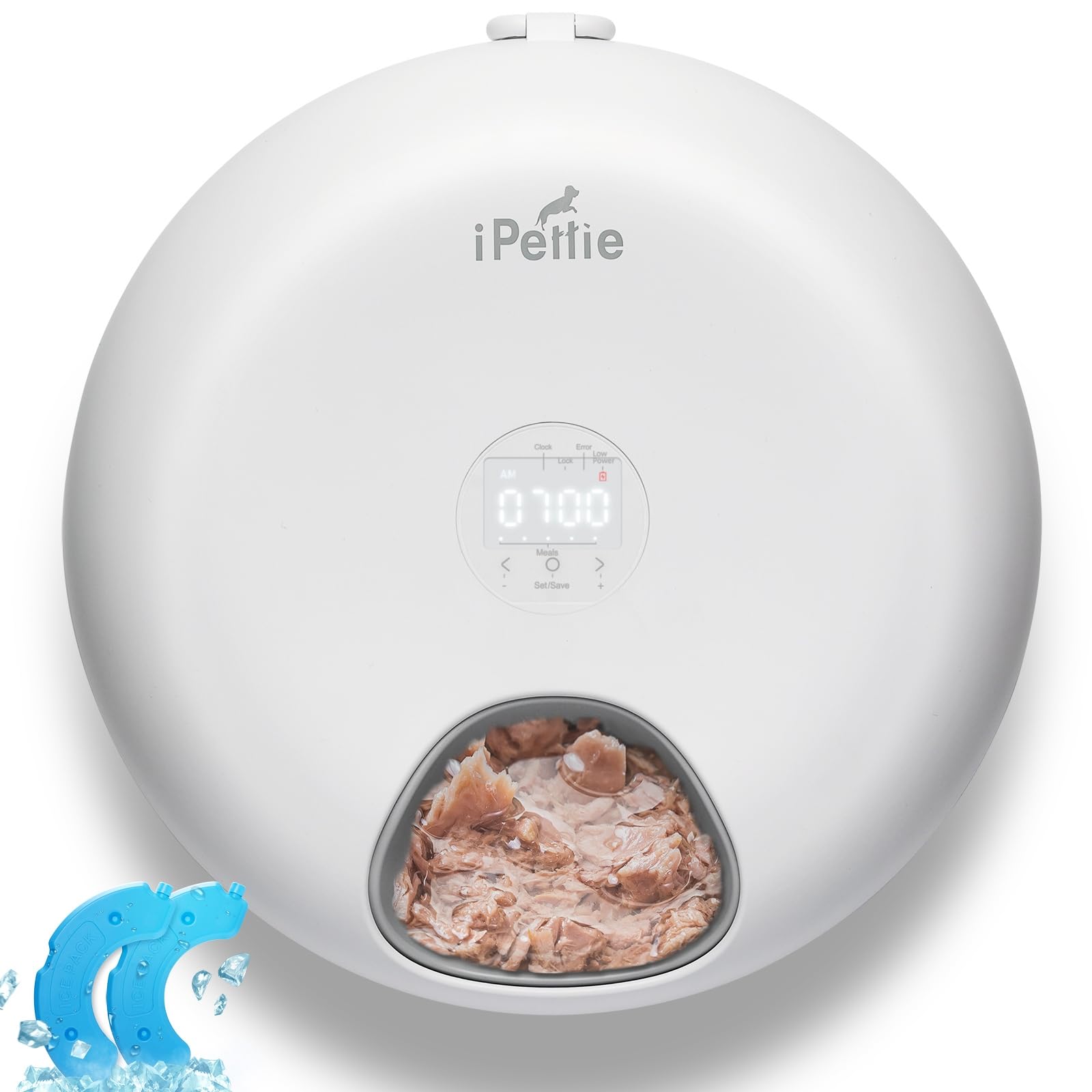 iPettie Donut Frost WiFi 6 Meal Automatic Cat Dispenser with App Control, Dry & Wet Food Automatic Cat Feeder, Smart Dog Feeder with Two Ice Packs, Programmable Timer, Holds 6 x ½ lb. of Food