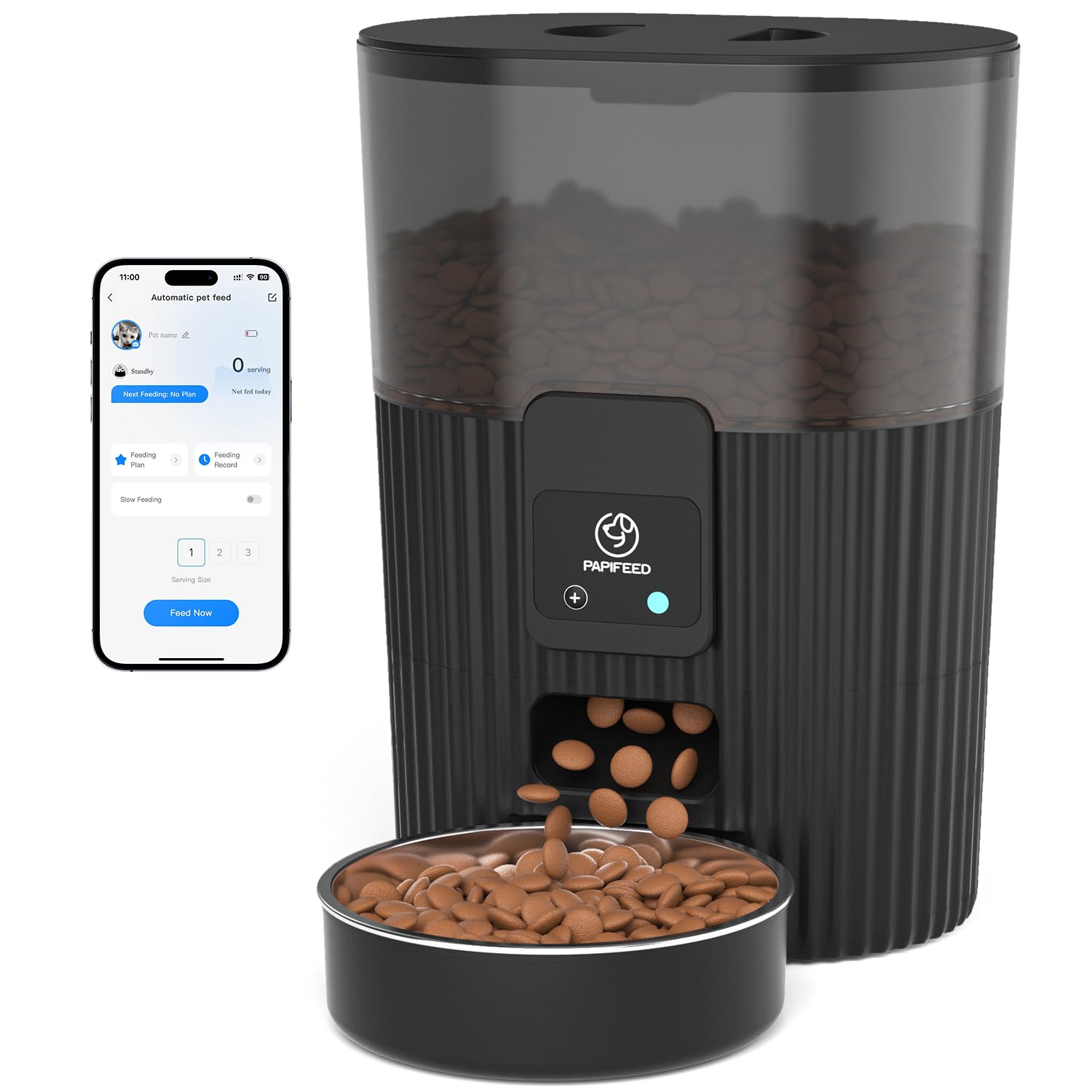 PAPIFEED Automatic Cat Feeder with Camera, 3L Cat Food Dispenser with App, 2.4G WiFi Timed Cat Feeder for Dry Food, 2-Way Audio, Smart Pet Feeder for Small Dog, 10 Meals/Day, 6 Portions/Meal