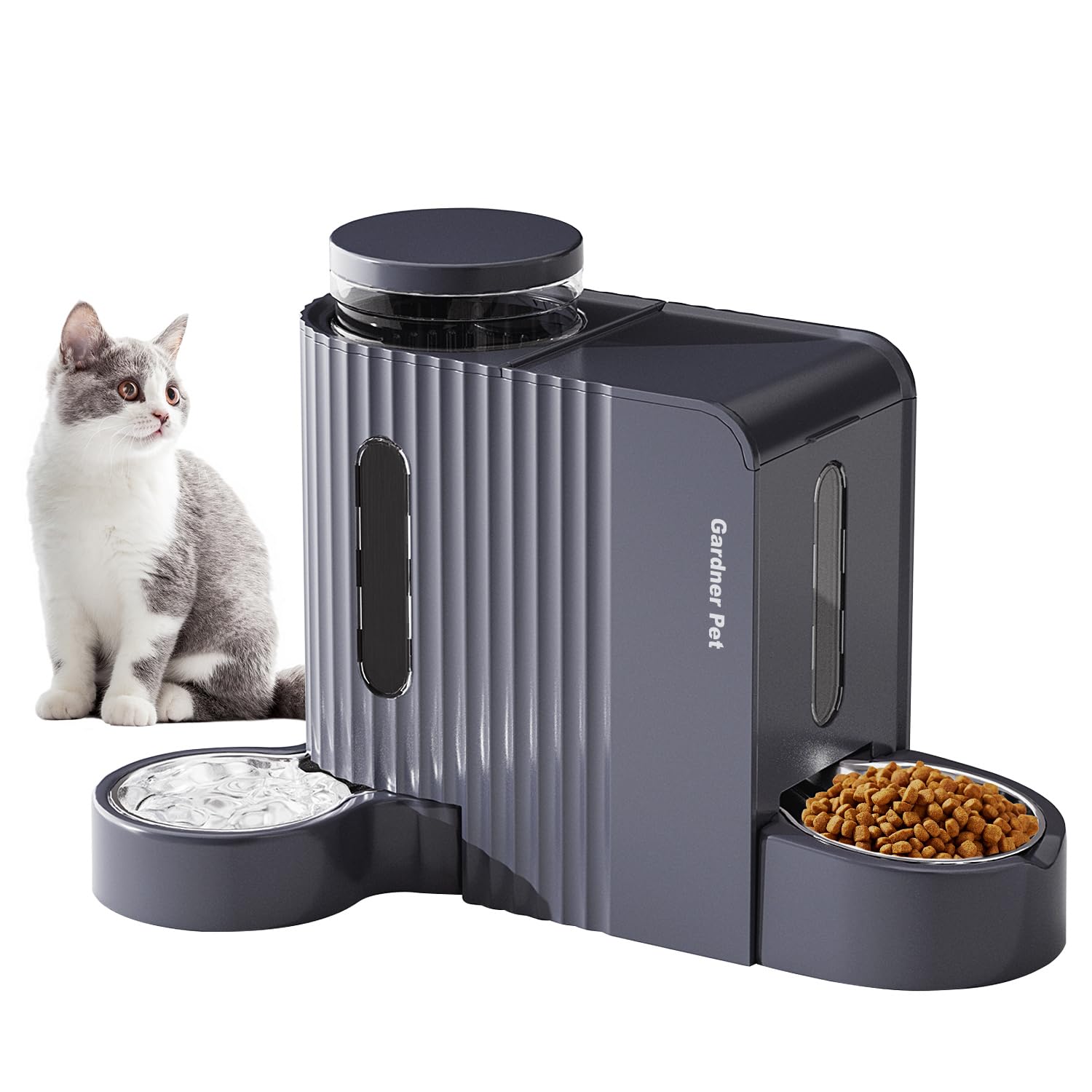 Gardner Pet Automatic Gravity Cat Food Feeder and Water Dispenser Stainless Steel Two-in-One Set Large Capacity Dispenser for Pets Dogs, Puppies, Kittens-(0.8 Gallons x 2)