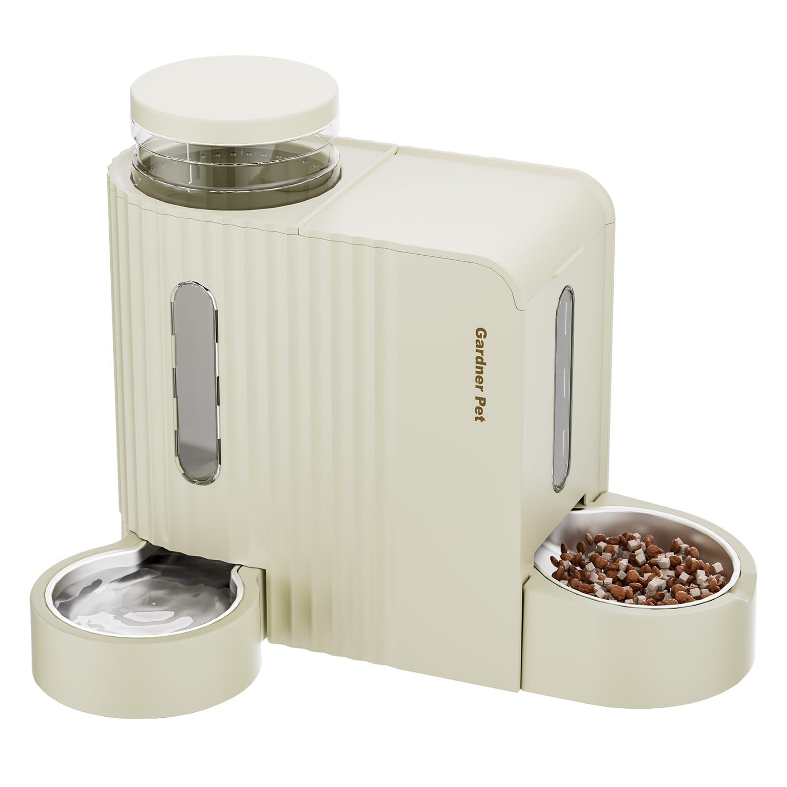 Gardner Pet Automatic Gravity Cat Food Feeder and Water Dispenser Stainless Steel Two-in-One Set Large Capacity Dispenser for Pets Dogs, Puppies, Kittens-(0.8 Gallons x 2)