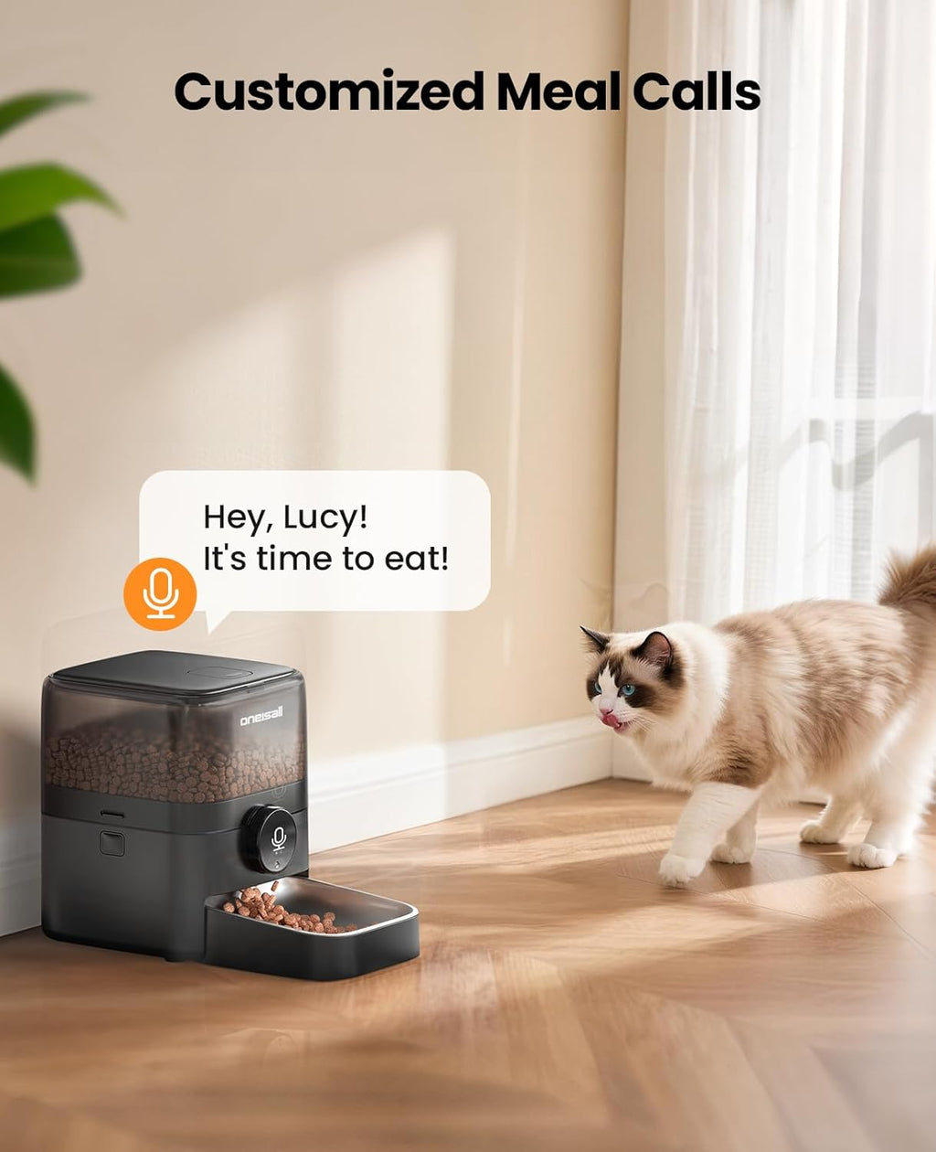 oneisall Automatic Cat Feeder, WiFi Rechargeable 100-Day Battery Operated Pet Feeder, 12 Cups/3L Dry Food Dispenser for Large Kibble, Smart App Control (Black)