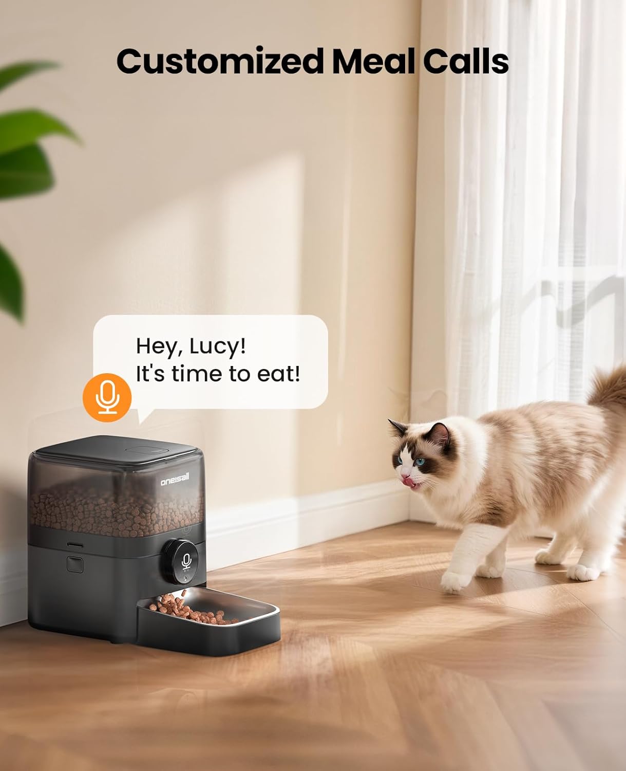oneisall Automatic Cat Feeder, WiFi Rechargeable 100-Day Battery Operated Pet Feeder, 12 Cups/3L Dry Food Dispenser for Large Kibble, Smart App Control (Black)