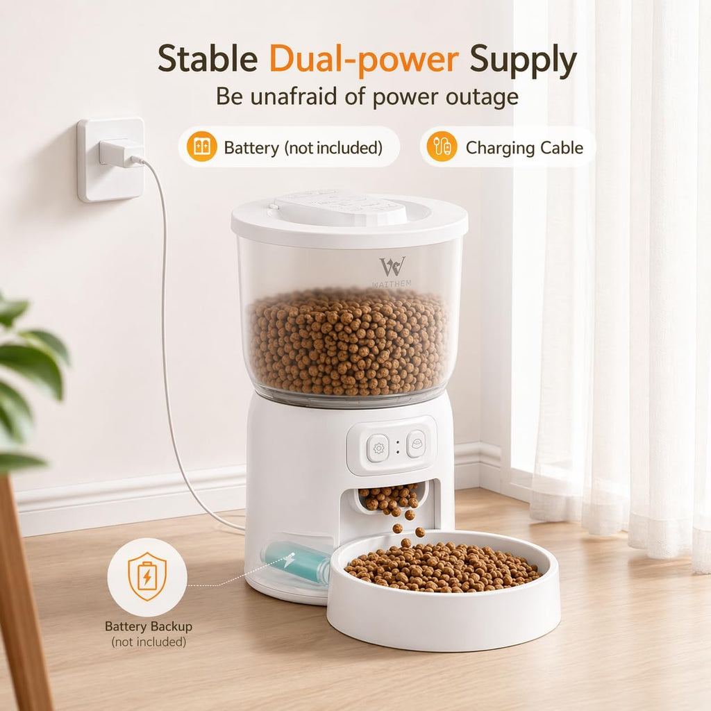 Waithem Wi-Fi Automatic Pet Feeder for Cats&Dogs, Timed Dry Food Dispenser with App Programmable Portion Control, Up to 10 Meals Per Day, Dual Power Supply, 5G/2.4G WLAN, Desiccant Bag Included