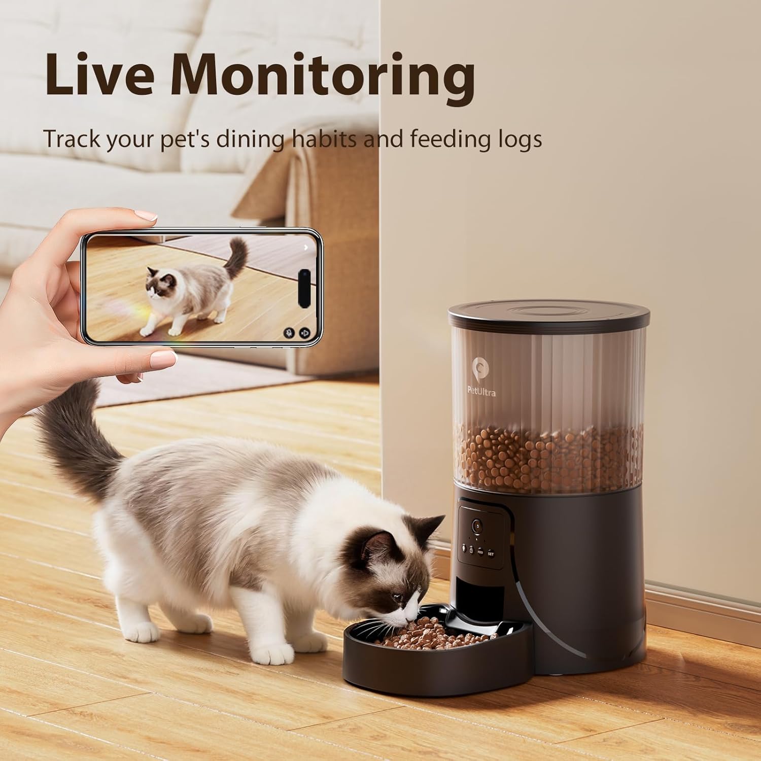PETULTRA Automatic Cat Feeder with Camera: 5G WiFi Auto Pet Feeder Precise Timed Feeding with HD Video & 2-Way Audio, Food Dispenser with Desiccant Bag to Keep Kibble Fresh, Easy Setup for Indoor Cats