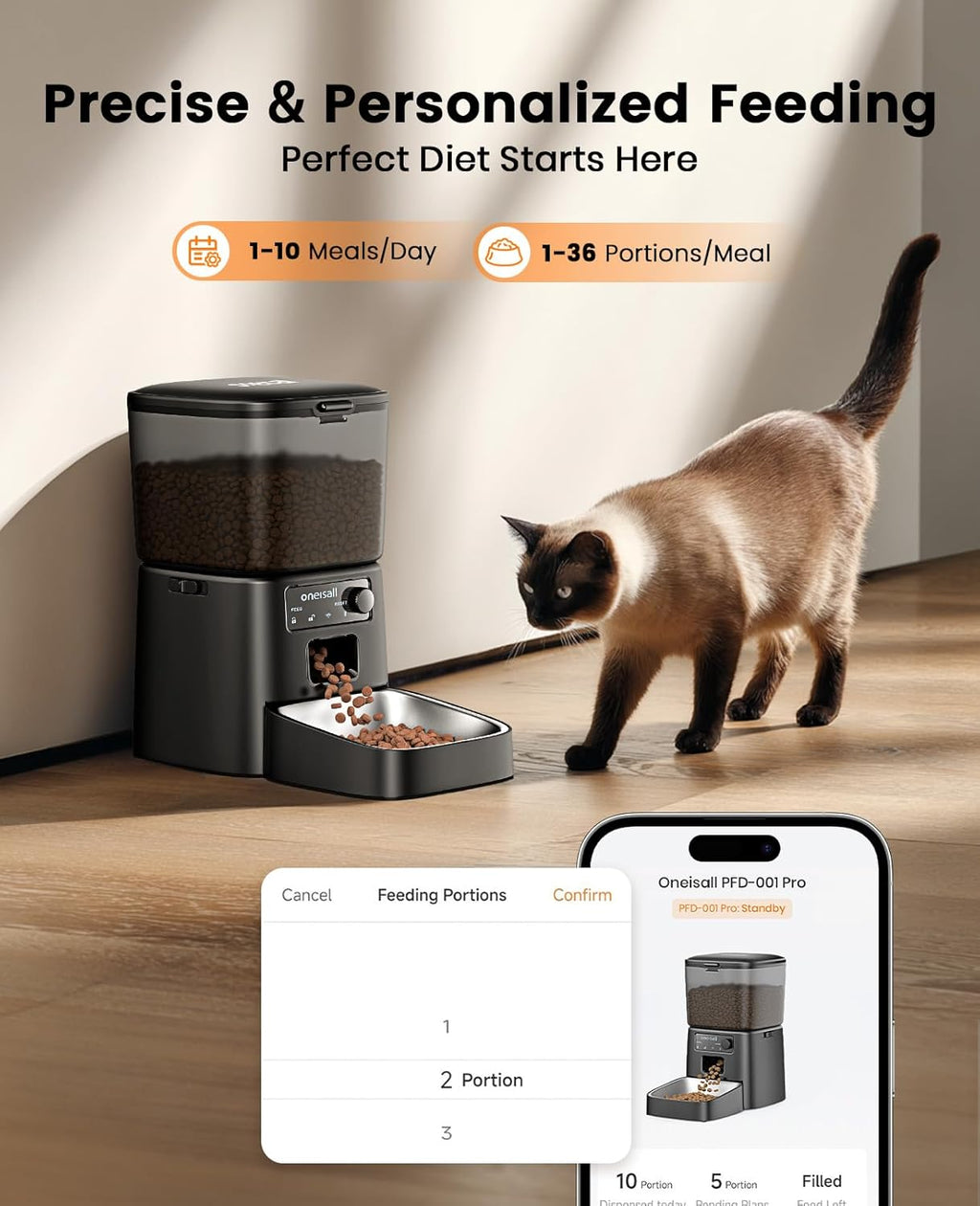 oneisall Automatic Cat Feeder, 2.4G WiFi Cat Food Dispenser with App, 12 Cups/3.5L Auto Cat Feeder for Dry Food, Timed Cat Feeder with Portion Control for Small Pets Indoor