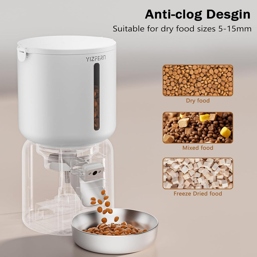 Automatic Cat Feeder with Camera, 4L Automatic Pet Feeder, Dual Power Supply, Smart Cat Food Dispenser with 2MP Night Vision & Two-Way Audio for Cats and Small Dogs, White