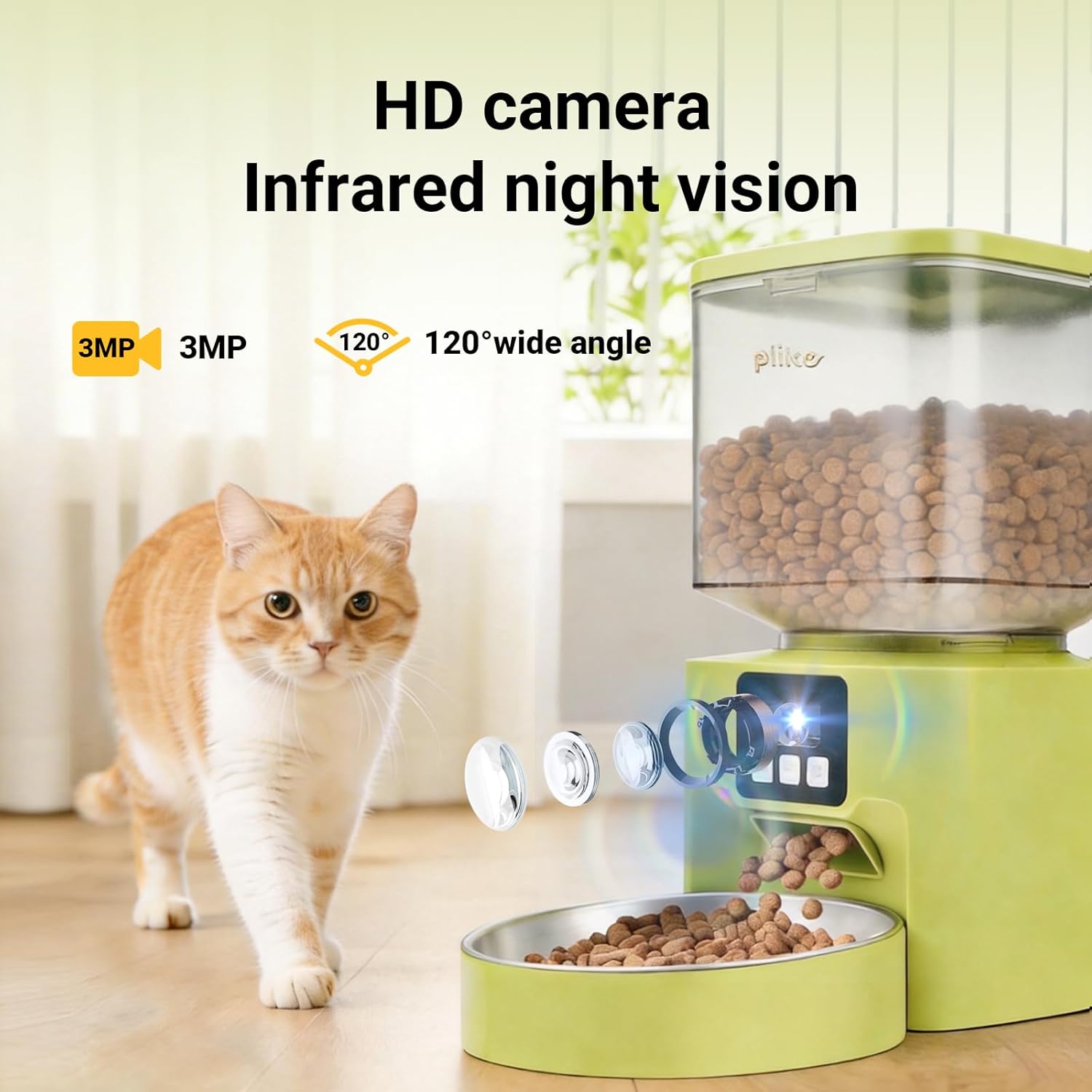 Plike Automatic Cat Feeder with Camera, WiFi Smart Pet Feeder with App Control (2.4G & 5G), 4L Capacity, 2-Way Audio & Night Vision, Anti-Clog Food Dispenser for Cats and Dogs