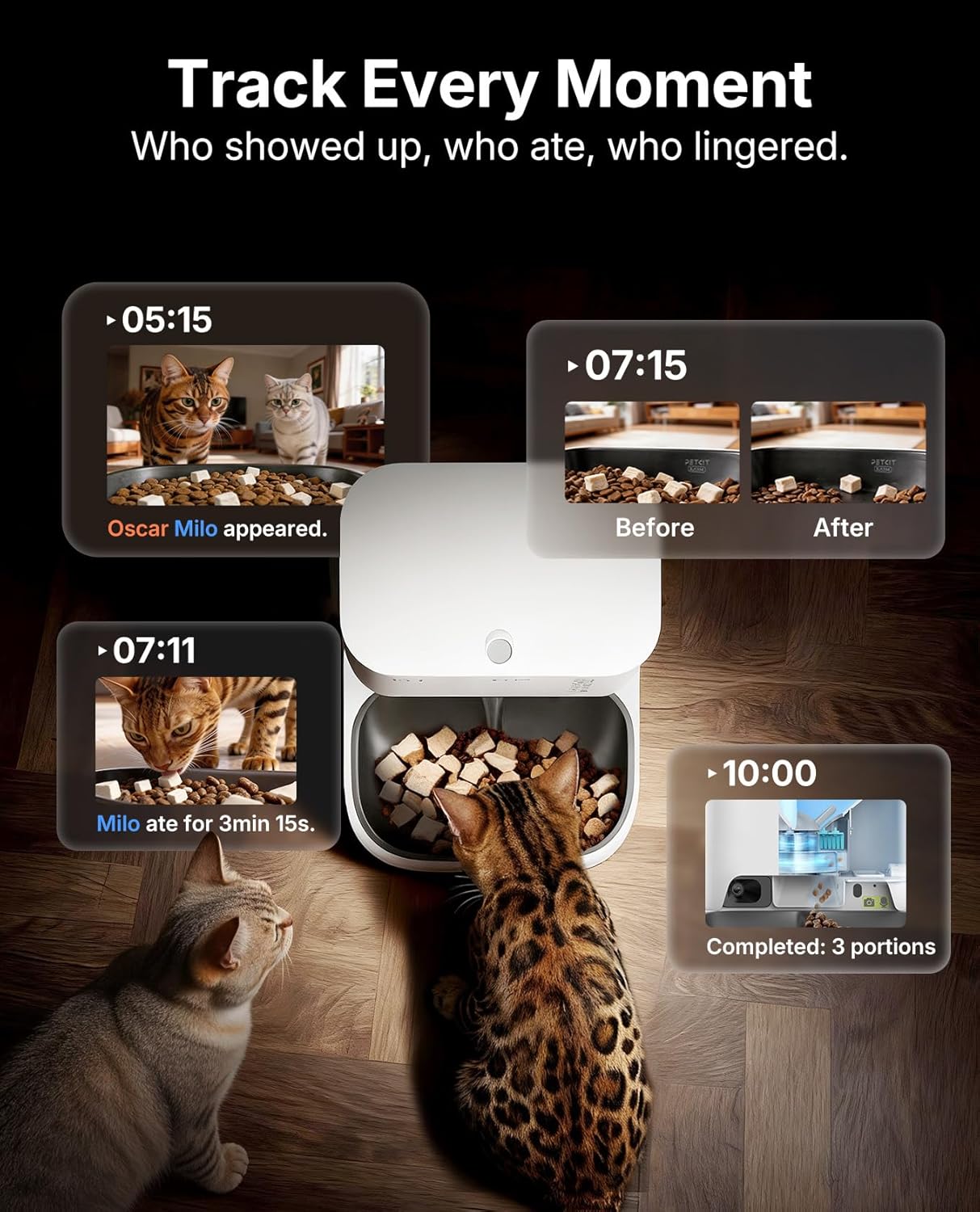 PETKIT Automatic Cat Feeder with Camera, Upgraded Multi-Cat Recognition, Night Vision,2.4G&5G WiFi Dog Feeder with Freshness Lock,5L Timed Dual Hopper Food Dispenser with Low Food Sensor