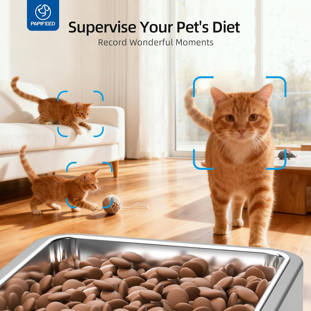 PAPIFEED Automatic Cat Feeder with Camera, 1080P HD & Night Vision, 6L Cat Food Dispenser with App, 5G WiFi Timed Cat Feeder for Dry Food, 2-Way Audio, Smart Pet Feeder for Dog, 1-10 Meals/Day, Grey