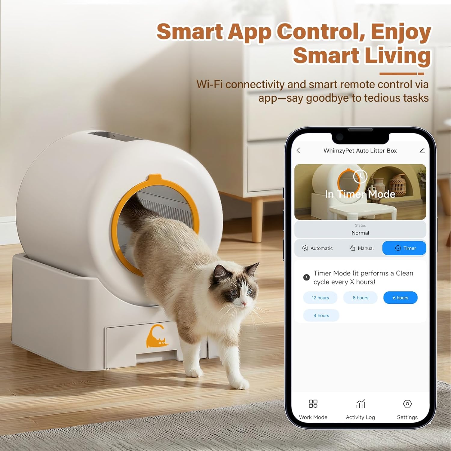 Automatic Self Cleaning Cat Litter Box, 75 L Large Capacity Smart Litter Box with Safety Sensors 1 Roll Trash Bags Included Whisper Quiet Cat Litter Box with App Remote Control for Multi Cats, White