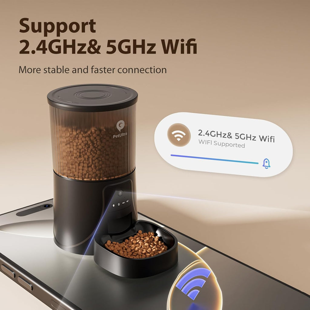PETULTRA Automatic Cat Feeder with Camera: 5G WiFi Auto Pet Feeder Precise Timed Feeding with HD Video & 2-Way Audio, Food Dispenser with Desiccant Bag to Keep Kibble Fresh, Easy Setup for Indoor Cats