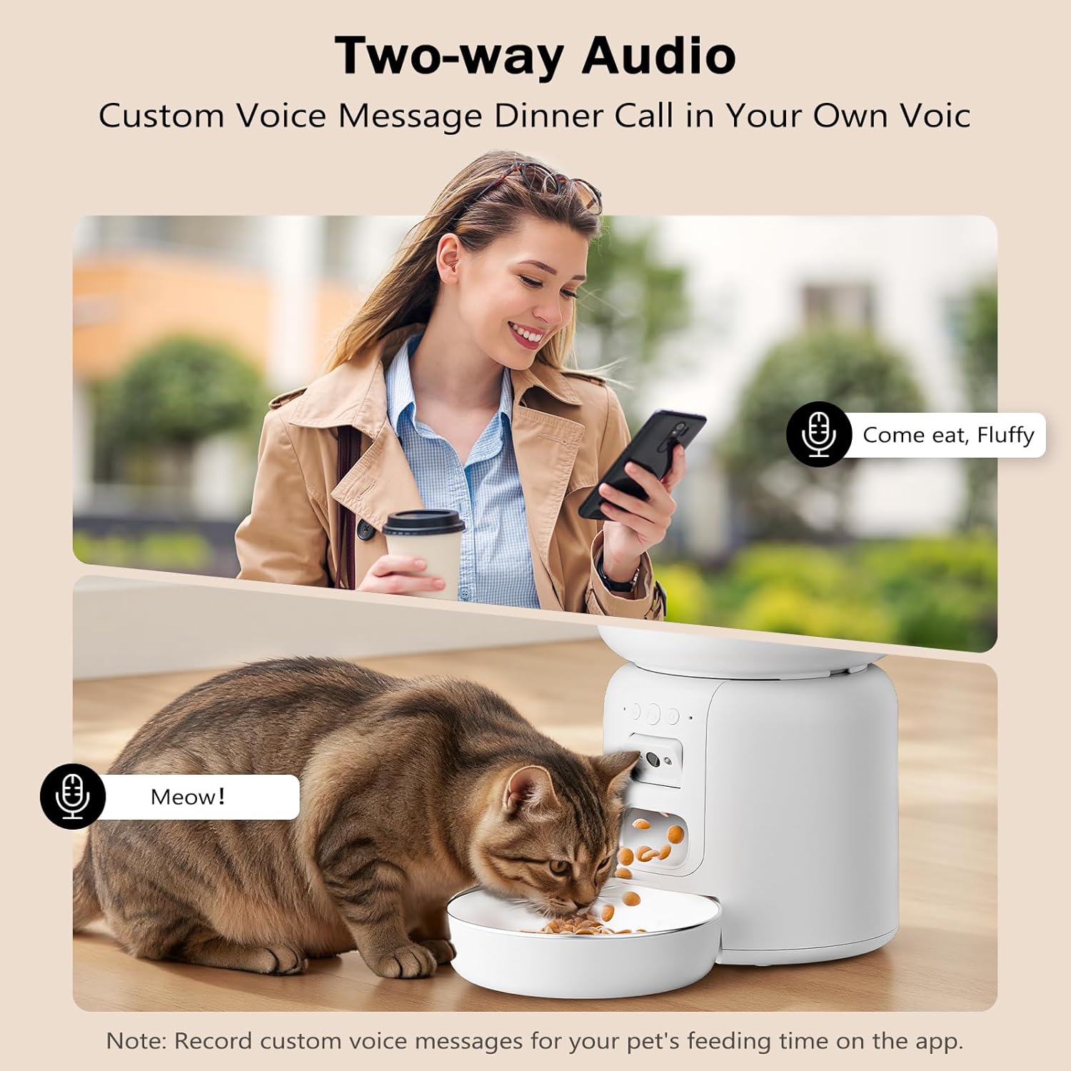 Automatic Cat Feeder with Camera, 4L Automatic Pet Feeder, Dual Power Supply, Smart Cat Food Dispenser with 2MP Night Vision & Two-Way Audio for Cats and Small Dogs, White