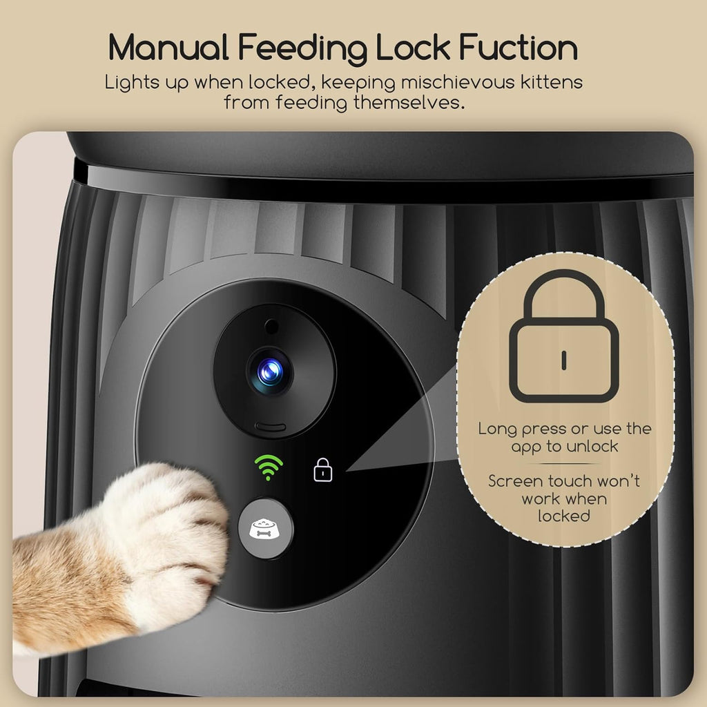 Faroro Automatic Cat Feeder with Camera, 1080P HD Video with Night Vision, 5G WiFi Automatic Dog Feeder with APP Control, 2-Way Audio, Blockage Sensor for Cats or Small Dogs, 4L (Black)