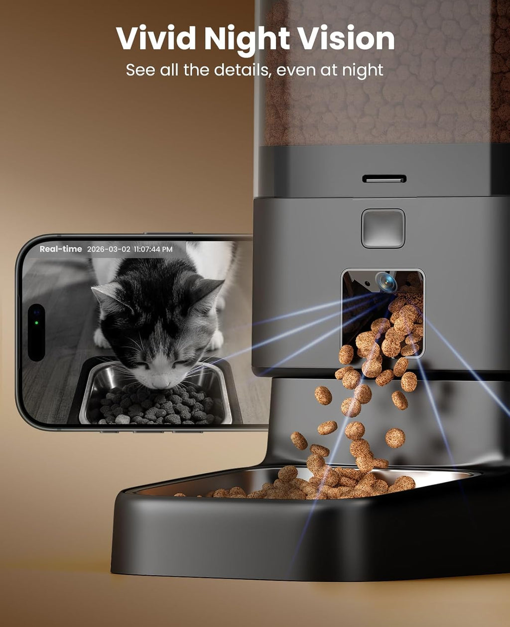 oneisall Automatic Cat Feeder with Camera for 2 Cats, 1080P HD Night Vision, 20 Cups/5L Cat Feeder Automatic, 2-Way Audio, Motion-Activated Alerts, 5G WiFi APP Remote Control Pet Feeder