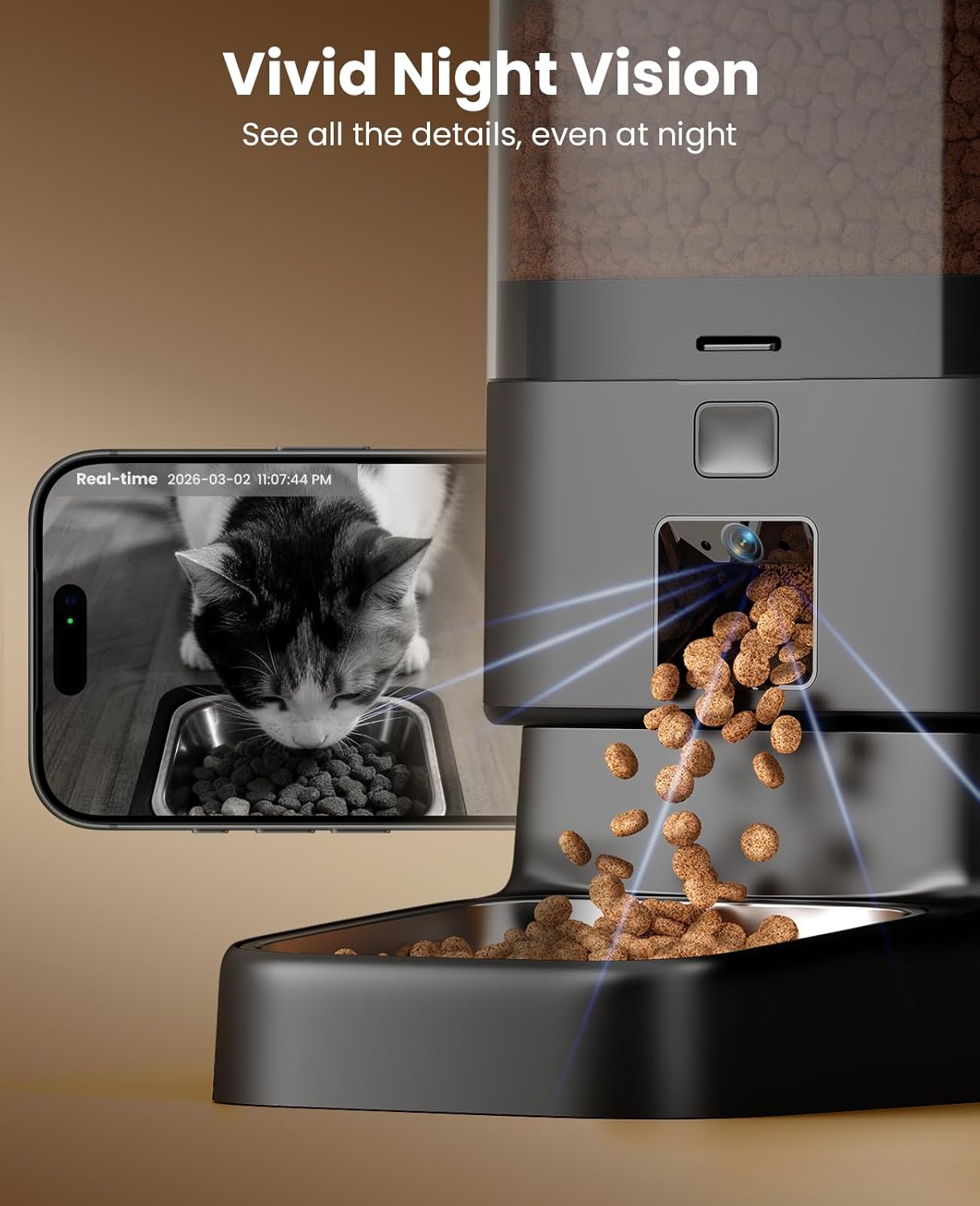 oneisall Automatic Cat Feeder with Camera for 2 Cats, 1080P HD Night Vision, 20 Cups/5L Cat Feeder Automatic, 2-Way Audio, Motion-Activated Alerts, 5G WiFi APP Remote Control Pet Feeder