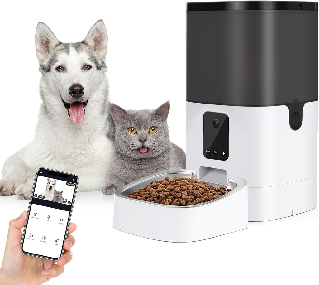 Automatic Cat Feeder with Camera, 4L Smart WiFi Pet Feeder for Cats & Small Dogs, 1080P HD Video, App Control, 2-Way Audio, Night Vision, Timed Dry Food Dispenser (2.4GHz Wi-Fi only, No Suscription)