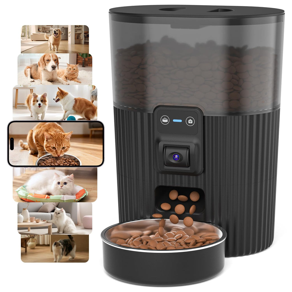 PAPIFEED Automatic Cat Feeder with Camera, 3L Cat Food Dispenser with App, 2.4G WiFi Timed Cat Feeder for Dry Food, 2-Way Audio, Smart Pet Feeder for Small Dog, 10 Meals/Day, 6 Portions/Meal