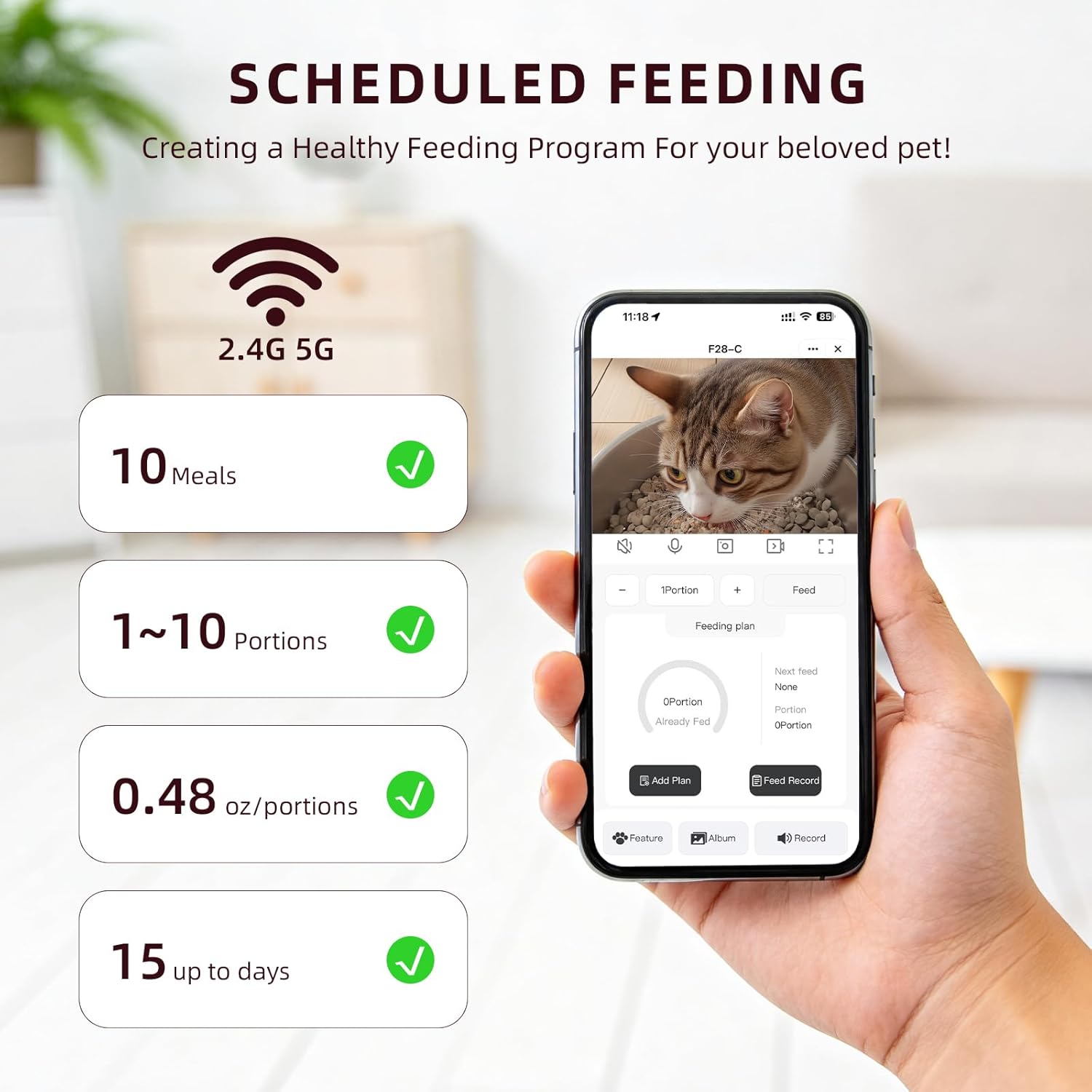 Automatic Cat Feeder with Camera, 4L Smart Pet Feeder with APP Control, 2-Way Audio, Night Vision, Timed Auto Cat Dispenser for Cats & Small Dogs