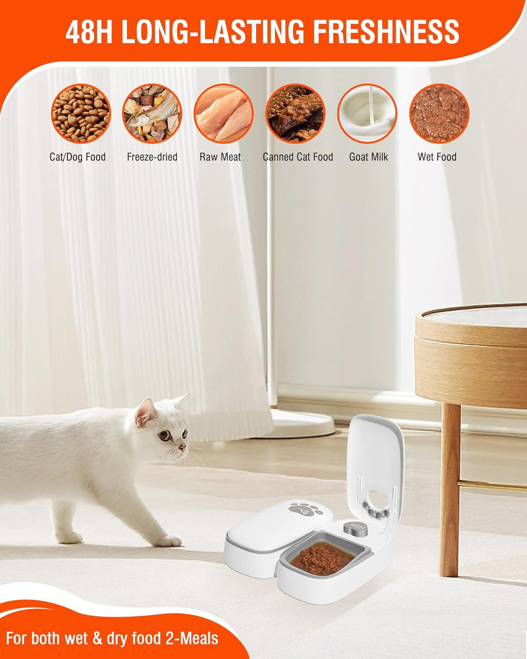 Automatic Wet Food Cat Feeder, 1-48 Hours Smart Timer Pet Feeder with LED Display for 2 Cats, Dry or Semi-Moist Pet Food Dispenser for Kitten and Puppy
