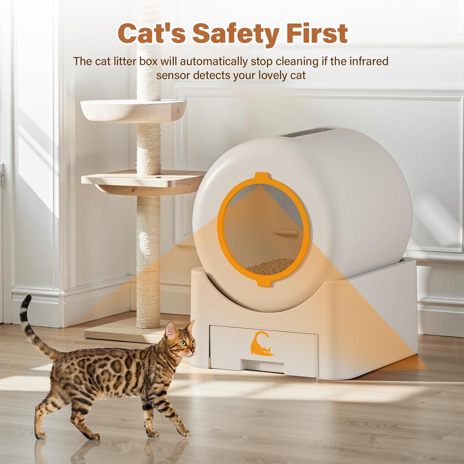 Automatic Self Cleaning Cat Litter Box, 75 L Large Capacity Smart Litter Box with Safety Sensors 1 Roll Trash Bags Included Whisper Quiet Cat Litter Box with App Remote Control for Multi Cats, White