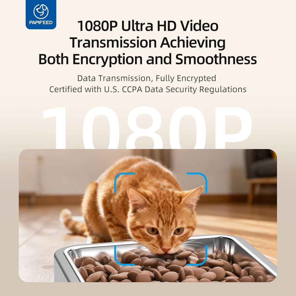 PAPIFEED Automatic Cat Feeder with Camera, 1080P HD & Night Vision, 6L Cat Food Dispenser with App, 5G WiFi Timed Cat Feeder for Dry Food, 2-Way Audio, Smart Pet Feeder for Dog, 1-10 Meals/Day, Grey