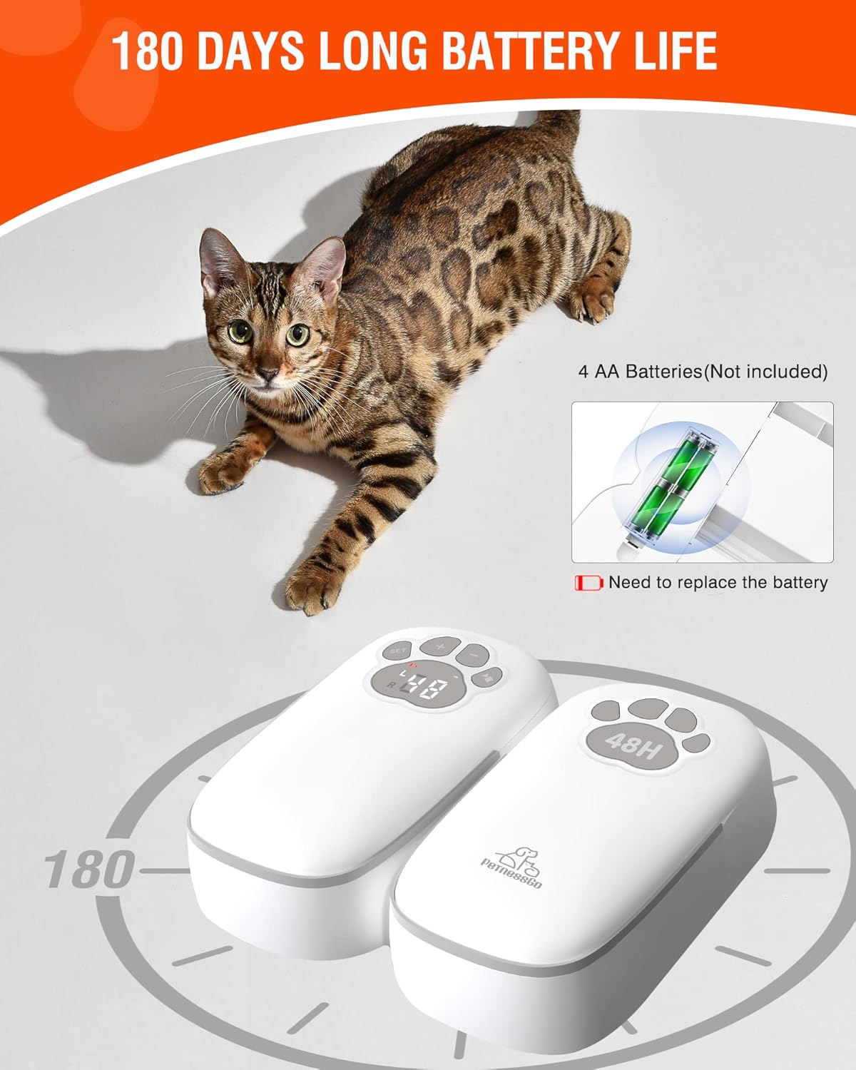 Automatic Wet Food Cat Feeder, 1-48 Hours Smart Timer Pet Feeder with LED Display for 2 Cats, Dry or Semi-Moist Pet Food Dispenser for Kitten and Puppy