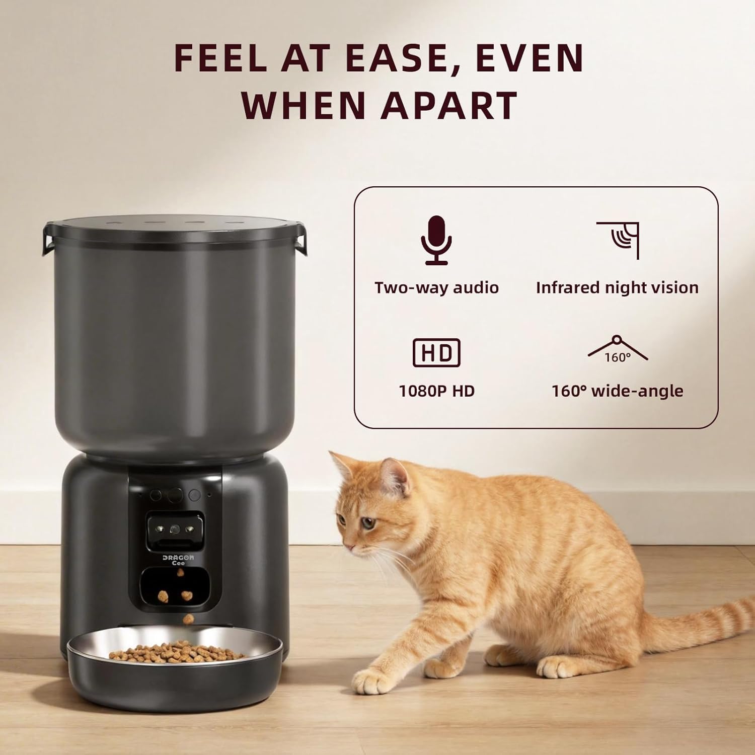 Automatic Cat Feeder with Camera, 4L Smart Pet Feeder with APP Control, 2-Way Audio, Night Vision, Timed Auto Cat Dispenser for Cats & Small Dogs