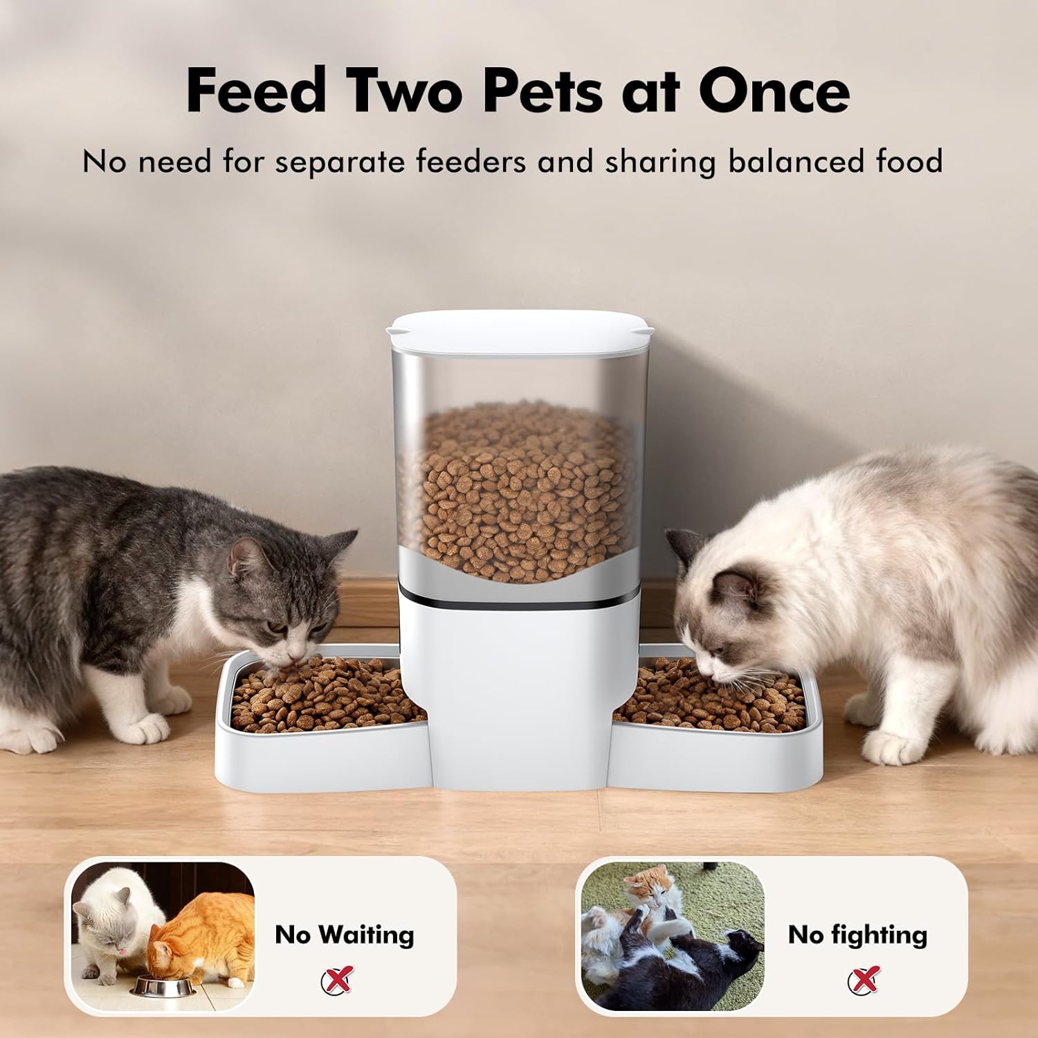 Automatic Cat Feeder for 2 Cats, 6L/25 Cup Large Capacity WiFi Pet Feeder with 2 Stainless Steel Bowls, Dual Power Supply, APP Control, 10s Voice Recorder, Timed Dry Food Dispenser for Multiple Pets